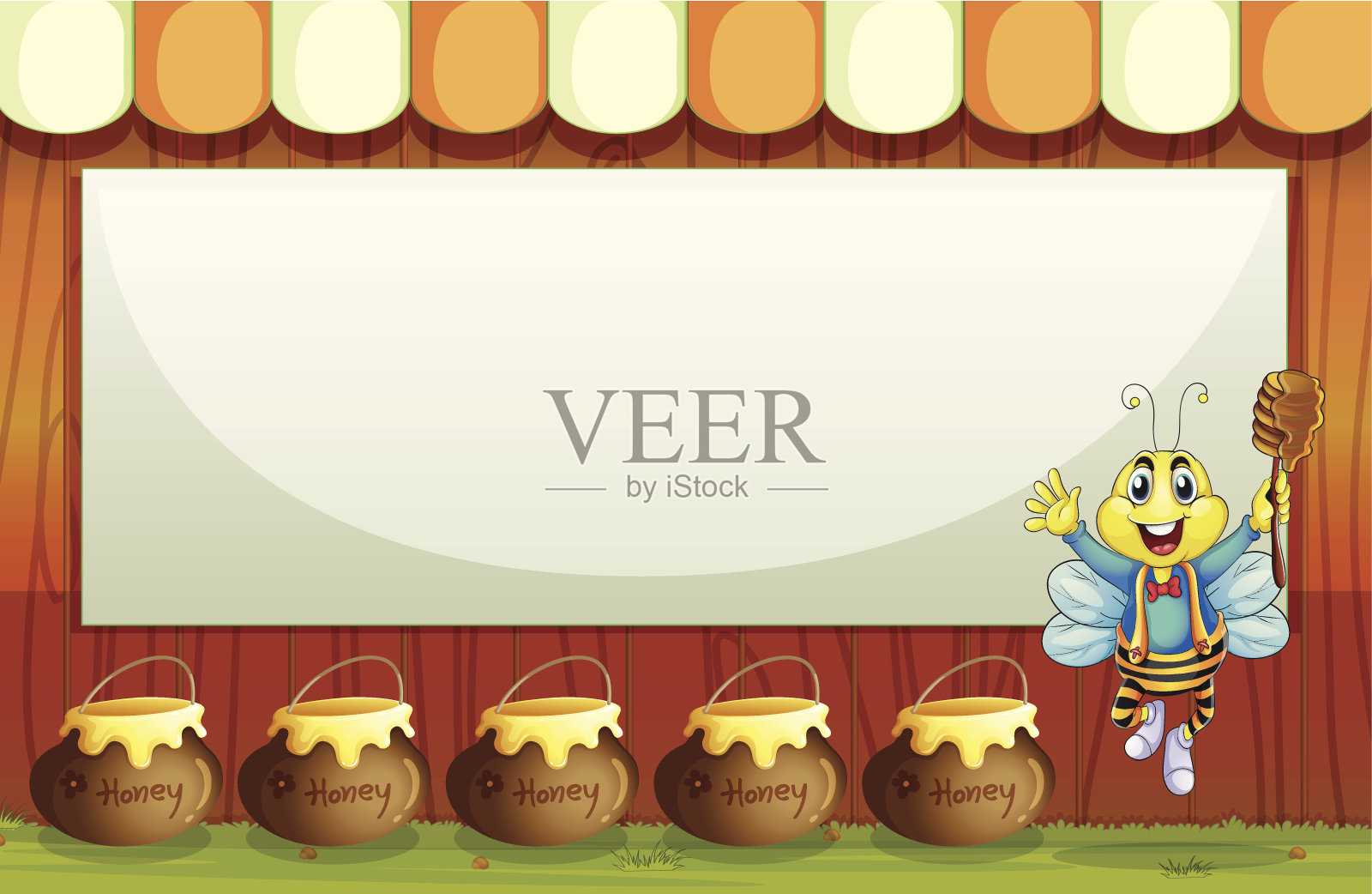 空矩形模板与一个微笑的蜜蜂插画图片素材