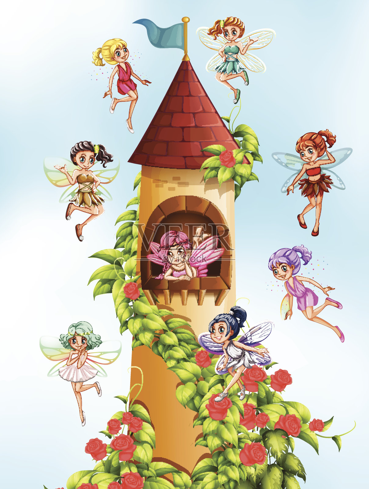 仙女和塔插画图片素材