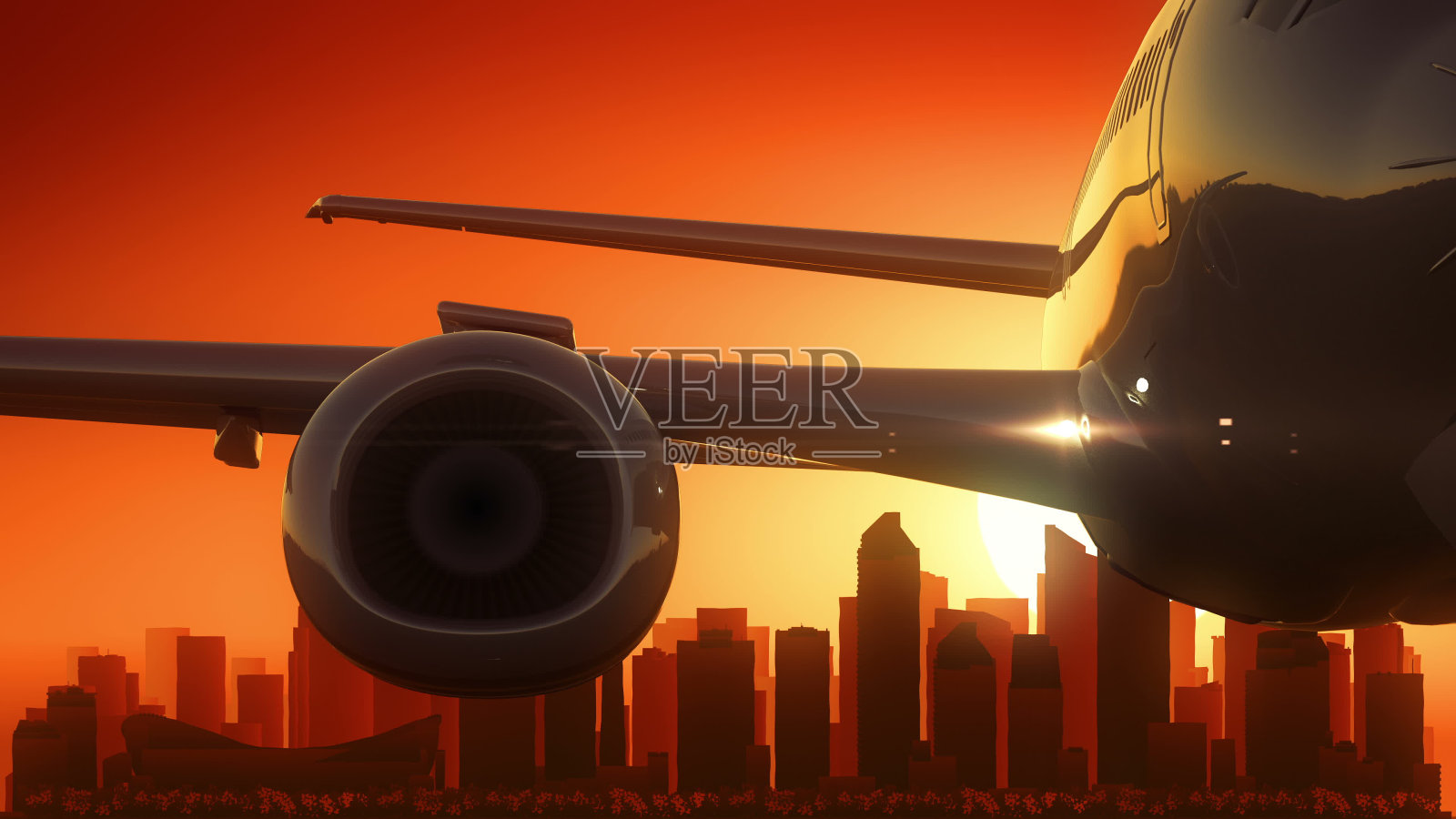 加拿大阿尔伯塔卡尔加里地平线日出起飞插画图片素材