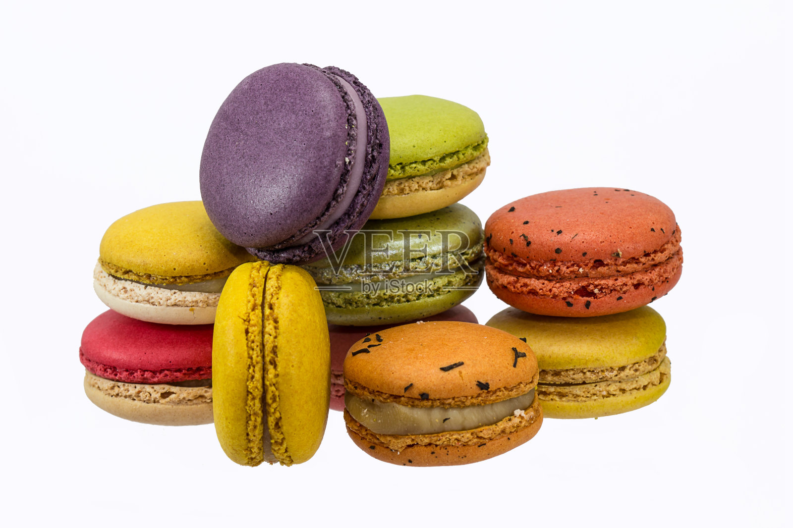 彩色的马卡龙孤立在白色的背景照片摄影图片
