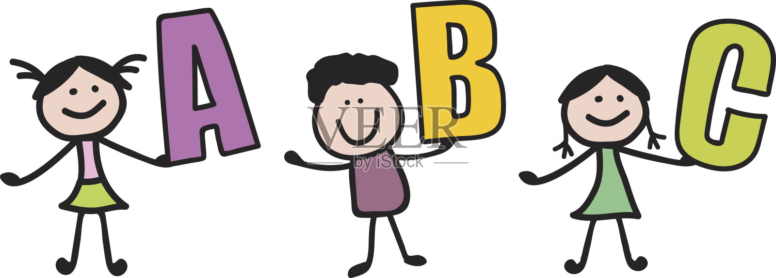 聪明的小孩抱着ABC插画图片素材