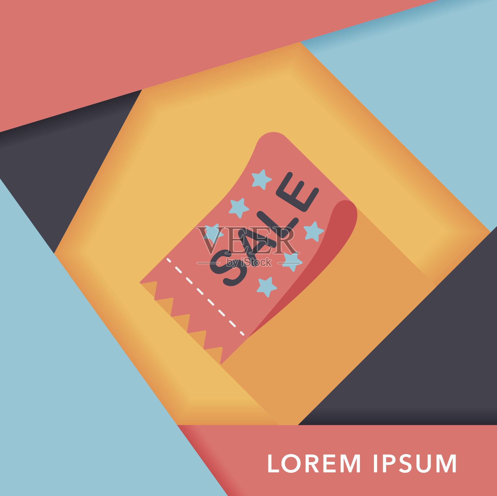 购物折扣券平面图标与长影子，eps10插画图片素材