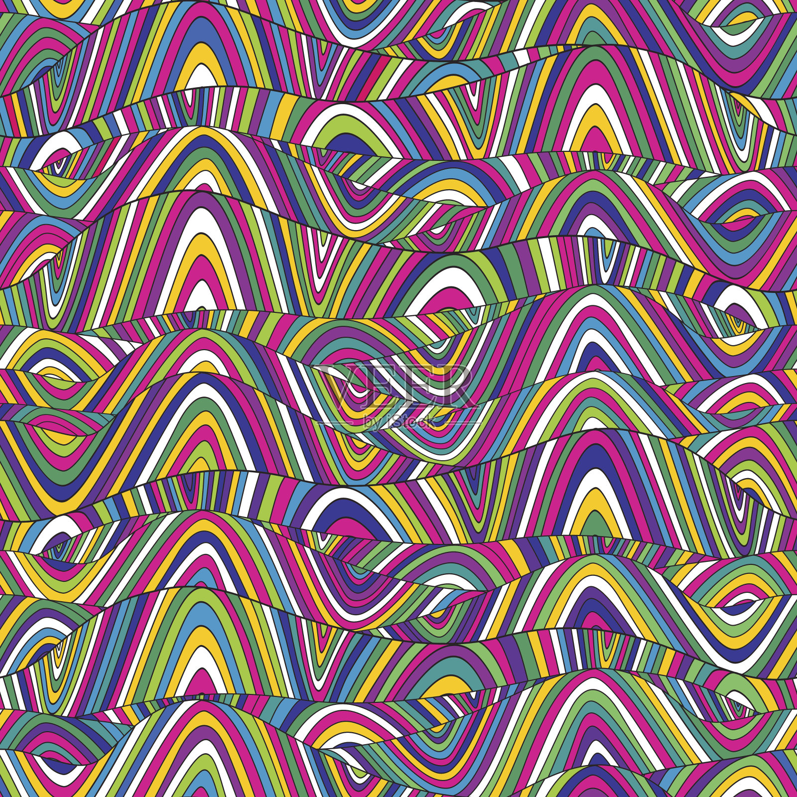 无缝波浪手绘图案。插画图片素材