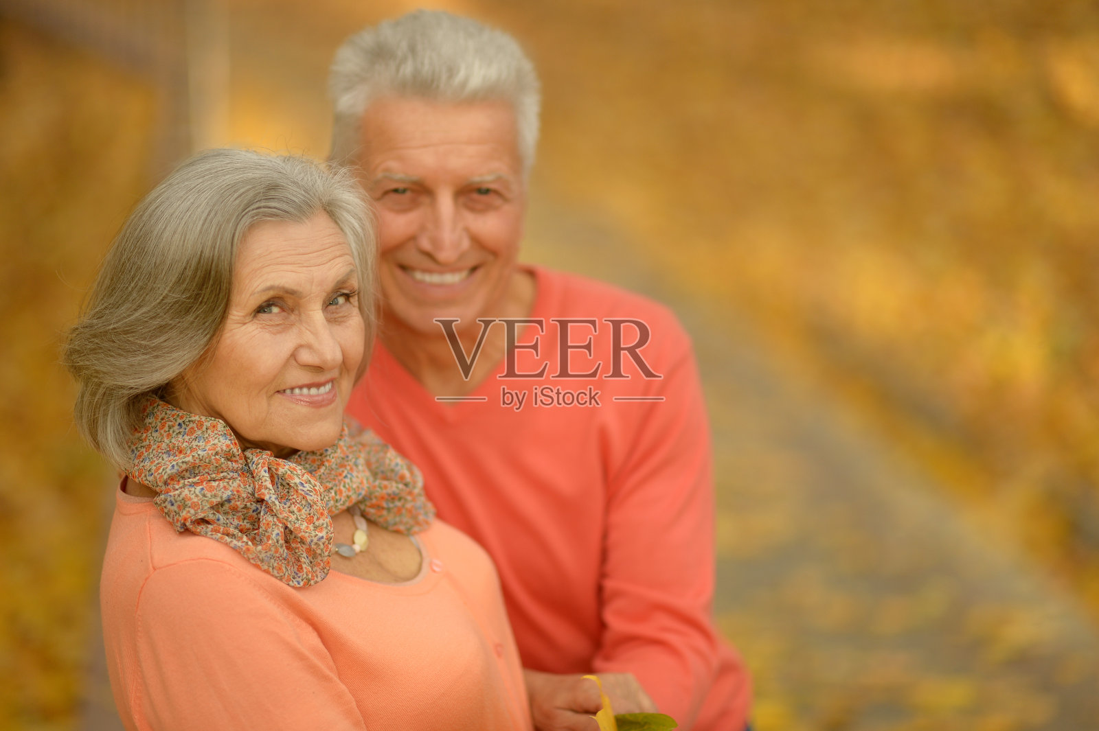 老年夫妇在秋季公园照片摄影图片