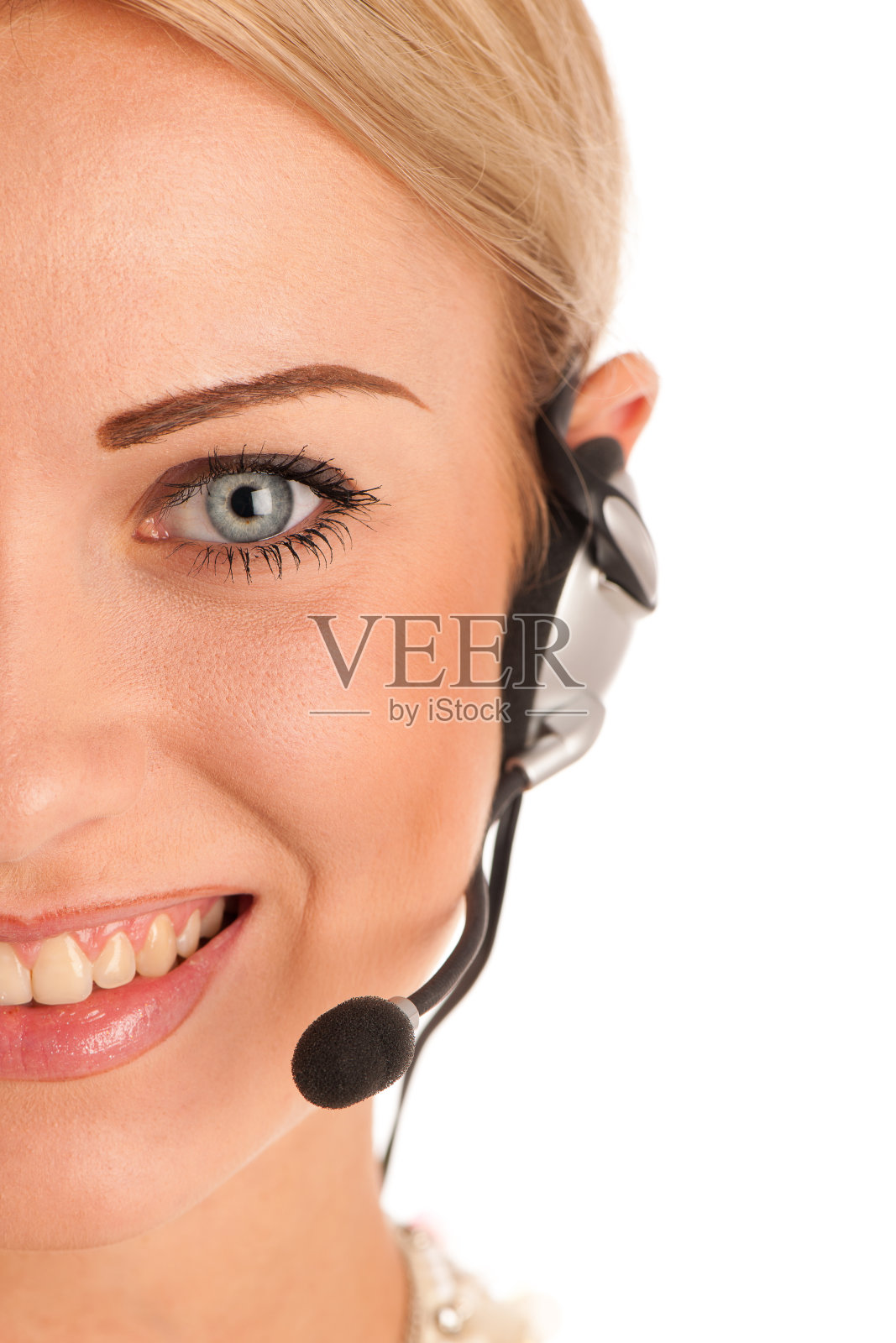 美丽的年轻商务女性与耳机照片摄影图片