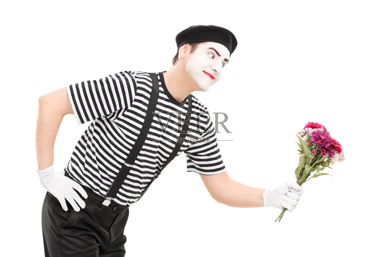 哑剧演员送花给别人照片摄影图片