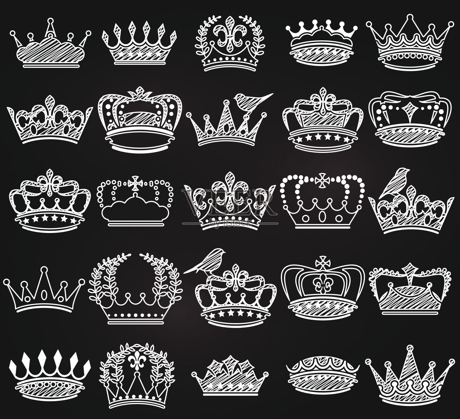 矢量收集黑板复古风格皇冠剪影插画图片素材