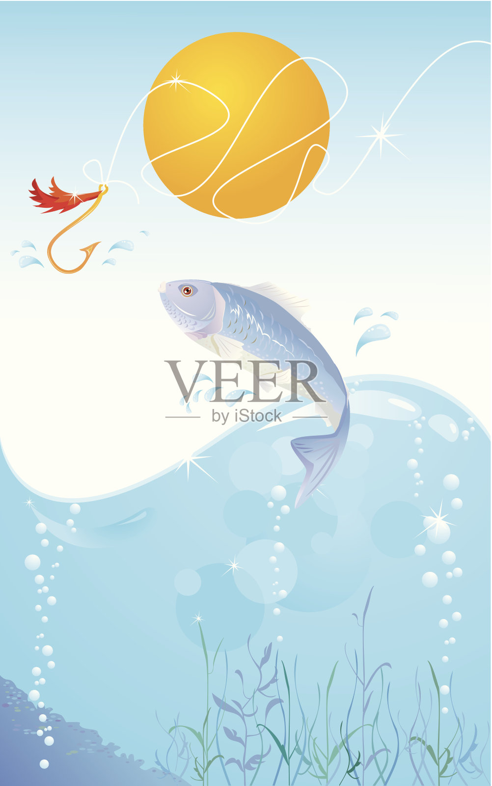 鱼和钩插画图片素材