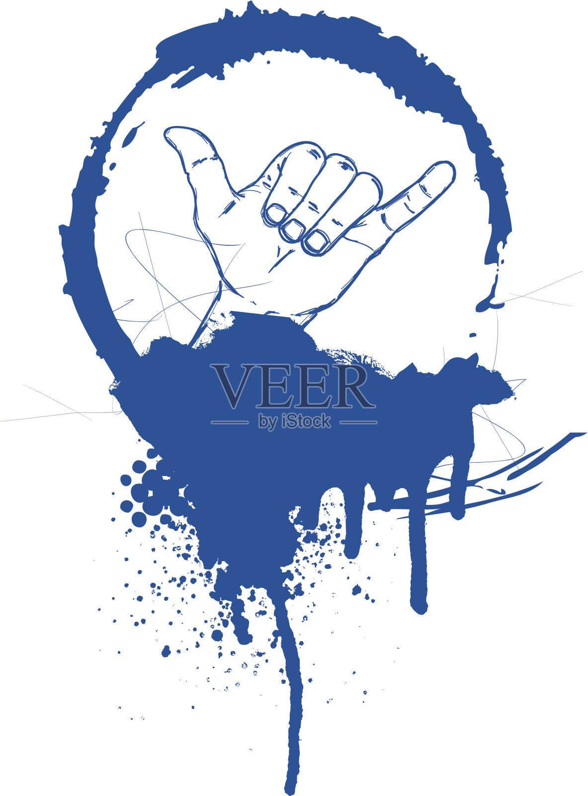 签名冲浪手在蓝色垃圾摇滚盾插画图片素材