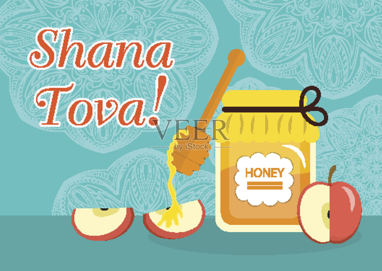 犹太新年的贺年卡，插画图片素材