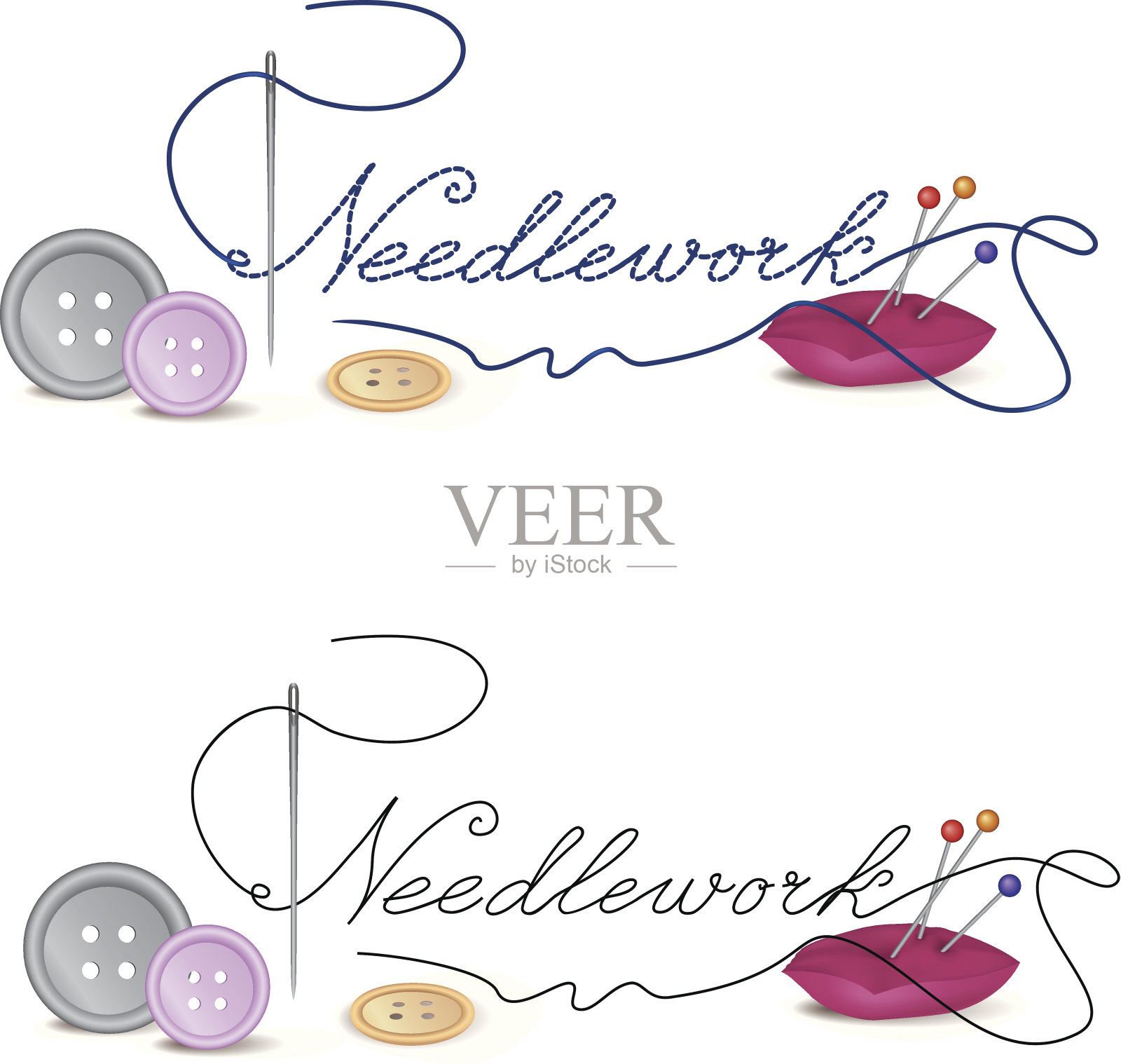 刺绣标题与缝纫设计元素插画图片素材