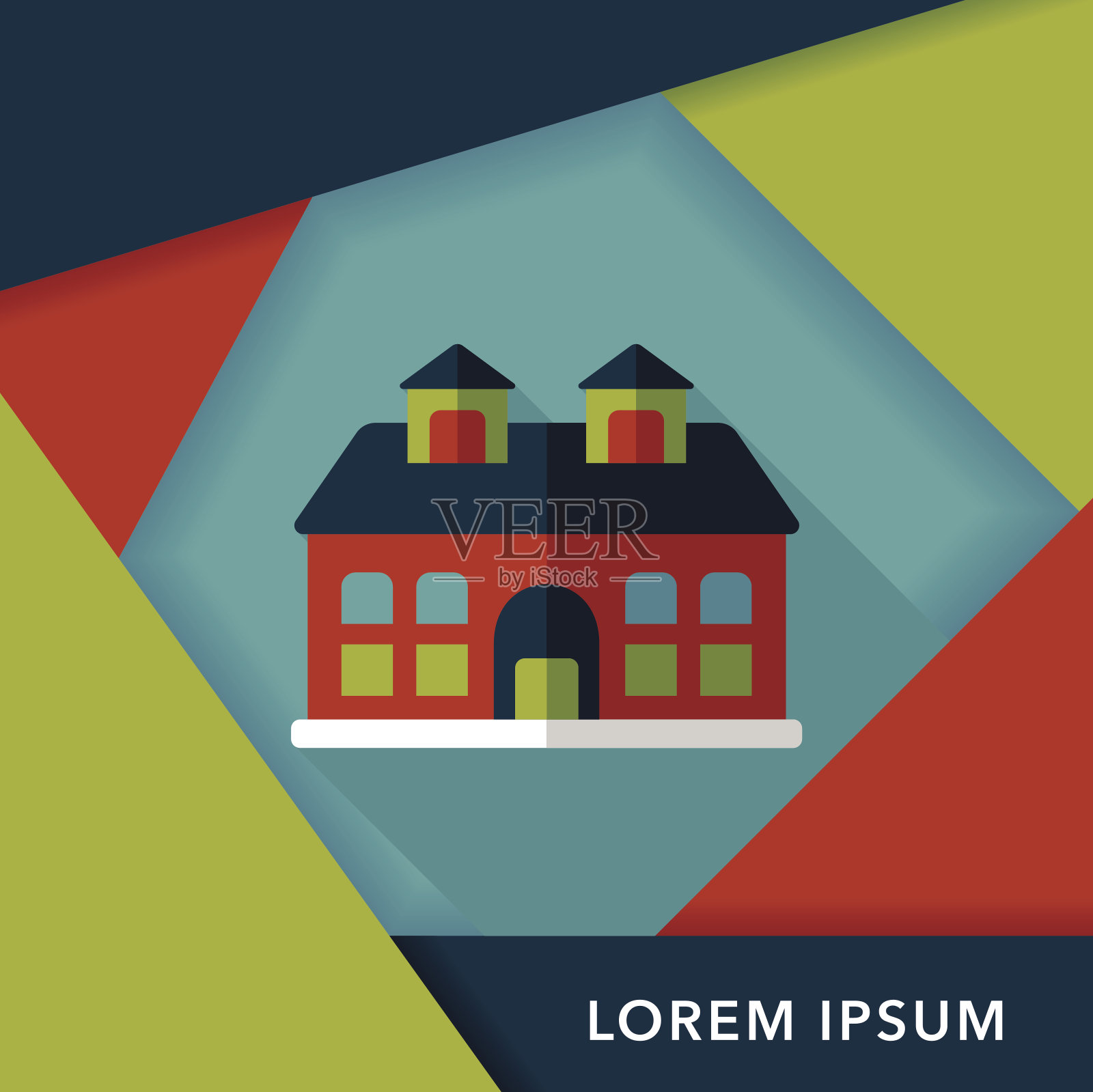 建筑平面图标与长阴影，eps10插画图片素材