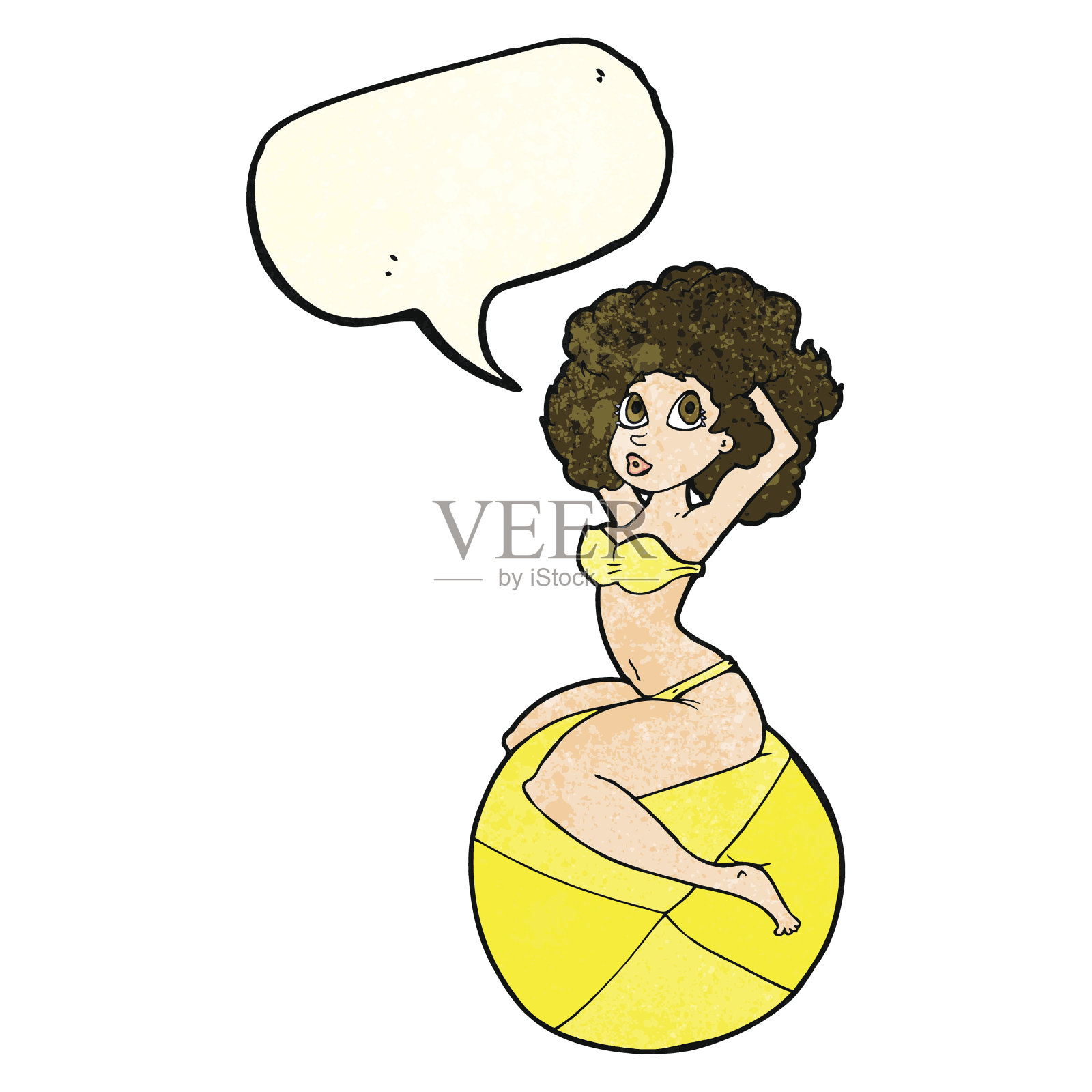 卡通海报上的女孩坐在球上讲话泡泡设计元素图片
