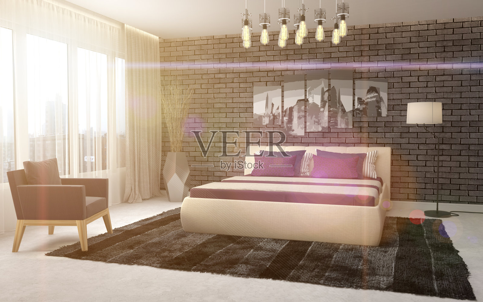 卧室内。三维演示照片摄影图片