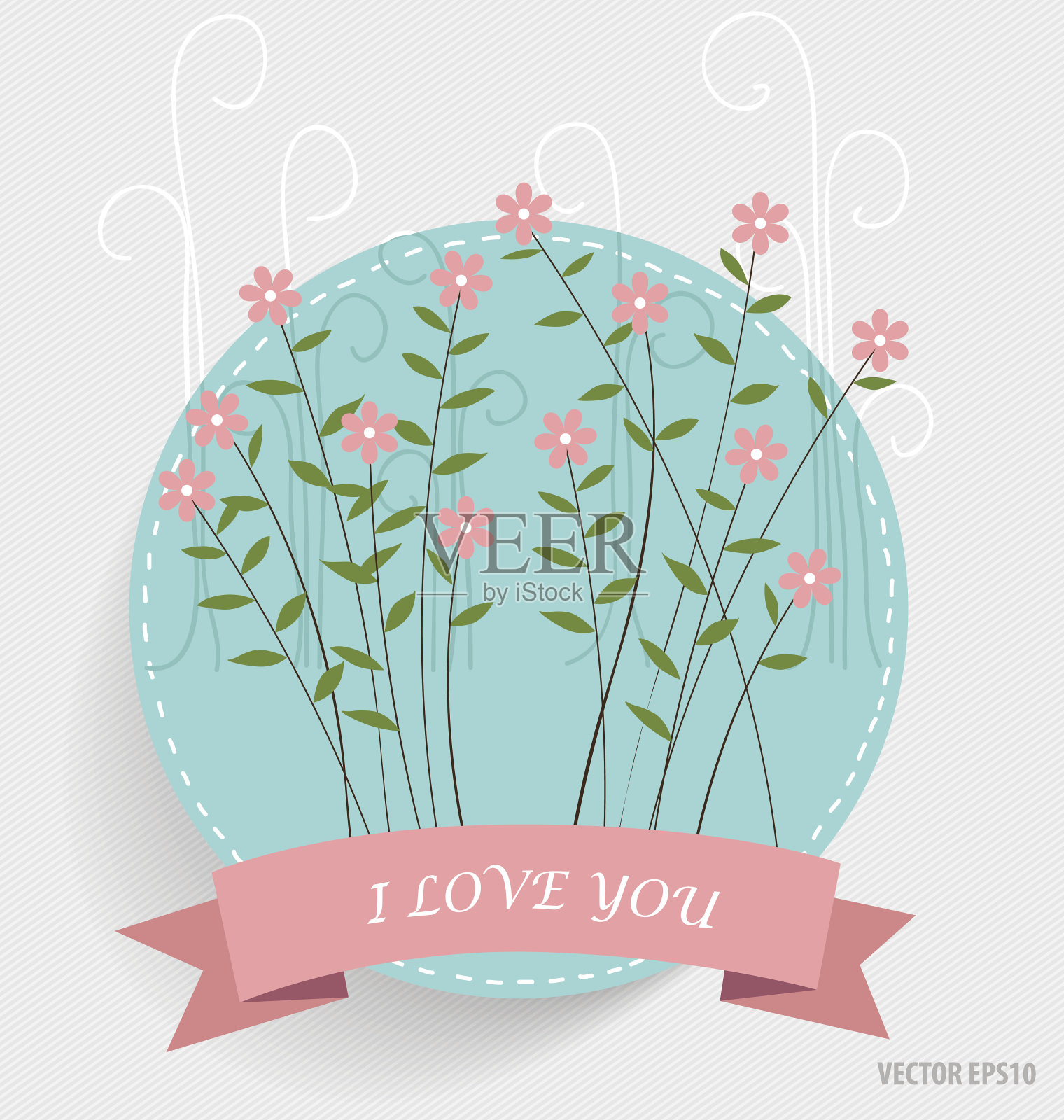 花束与丝带，矢量插图。插画图片素材