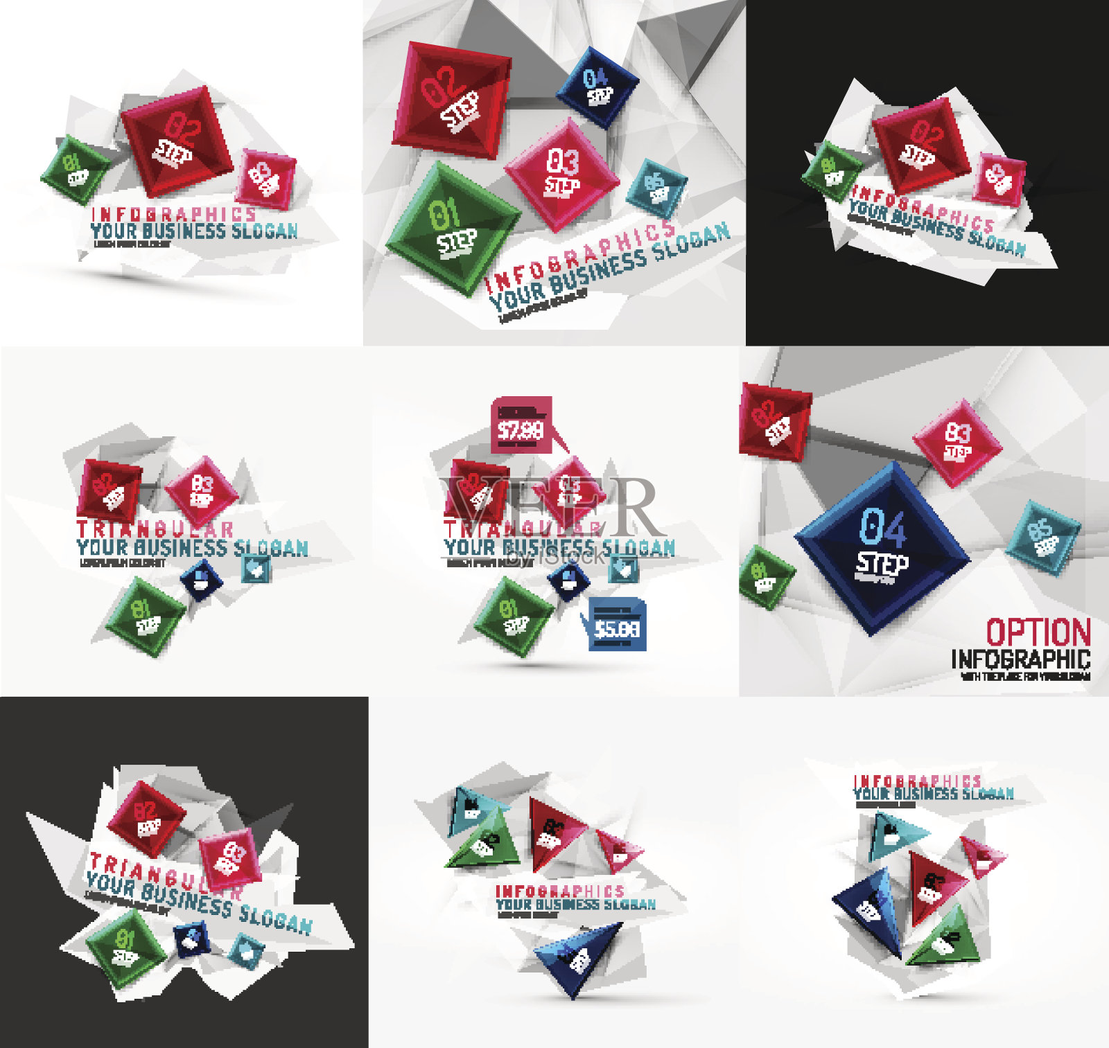 一套矢量鲜活业务抽象信息图插画图片素材