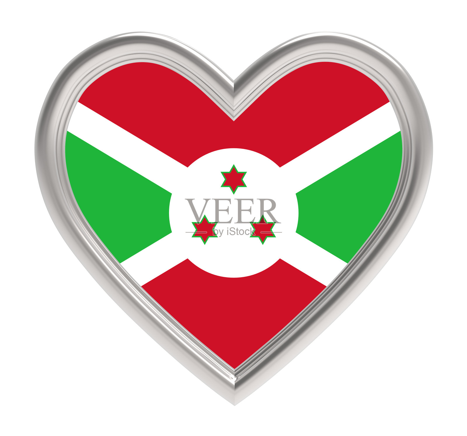 布隆迪国旗银心孤立在白色背景。照片摄影图片