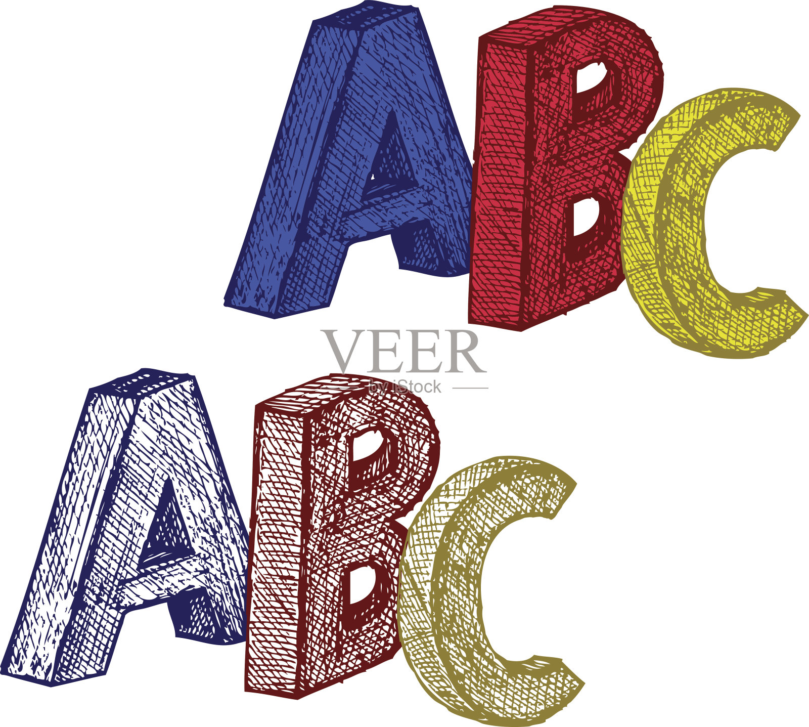 有A,B,C字母的字母表立方体插画图片素材