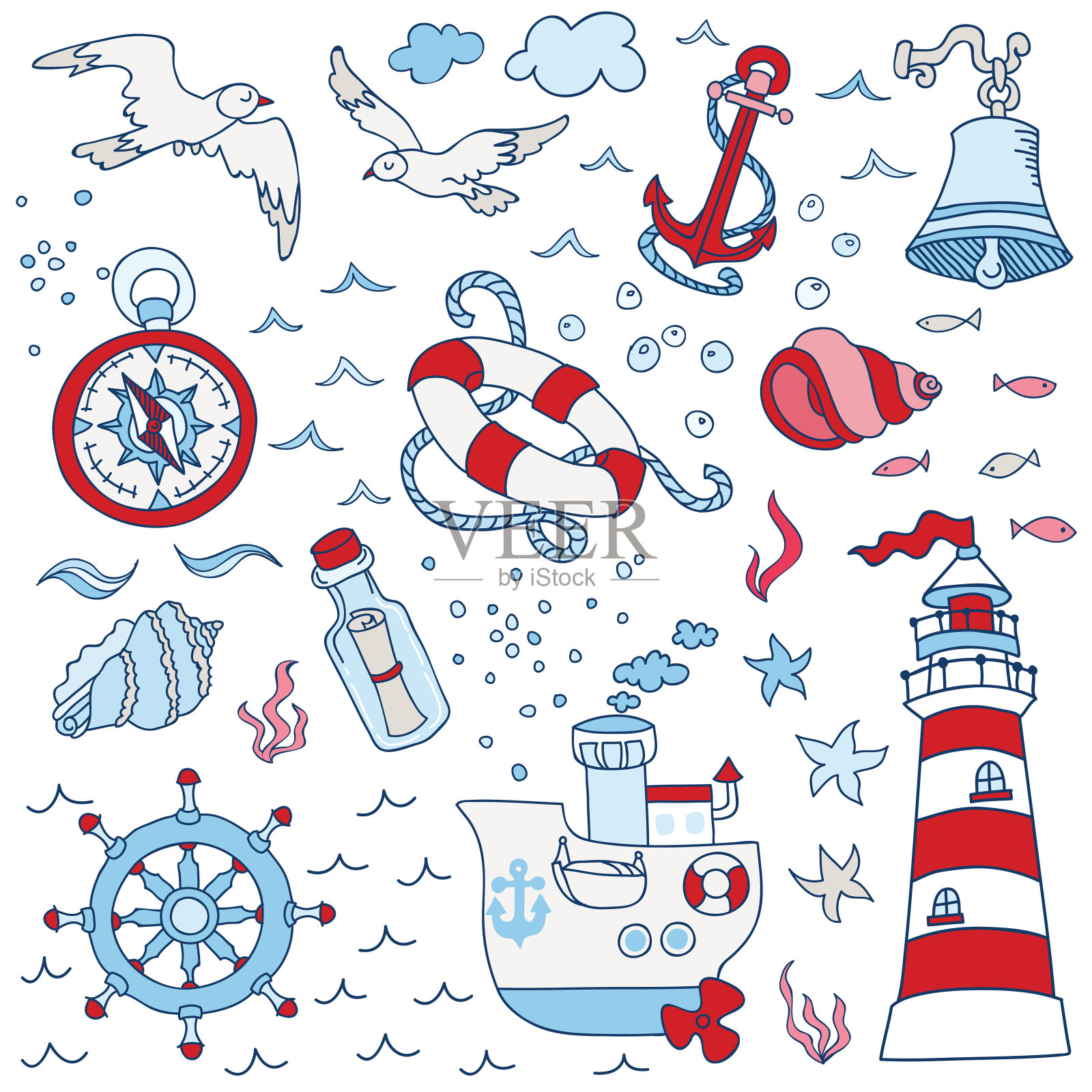 航海海洋设计元素-为剪贴簿和设计插画图片素材