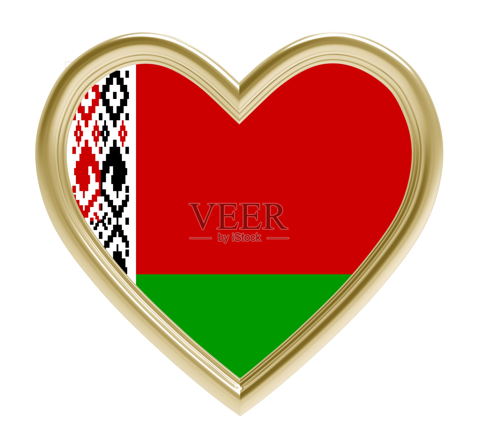 白俄罗斯国旗以金色的心孤立在白色的背景上。照片摄影图片