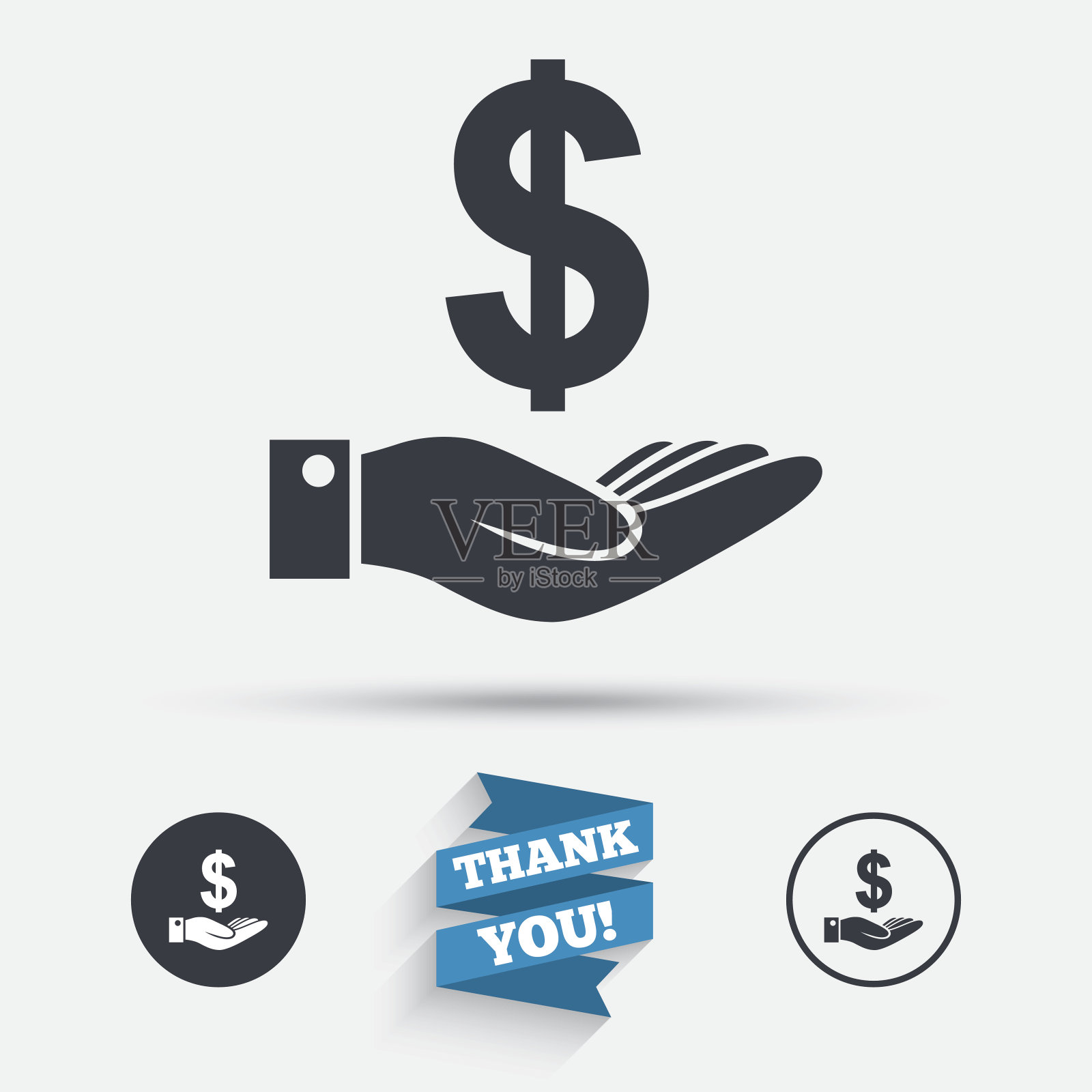 美元和手势。棕榈持有美元。插画图片素材