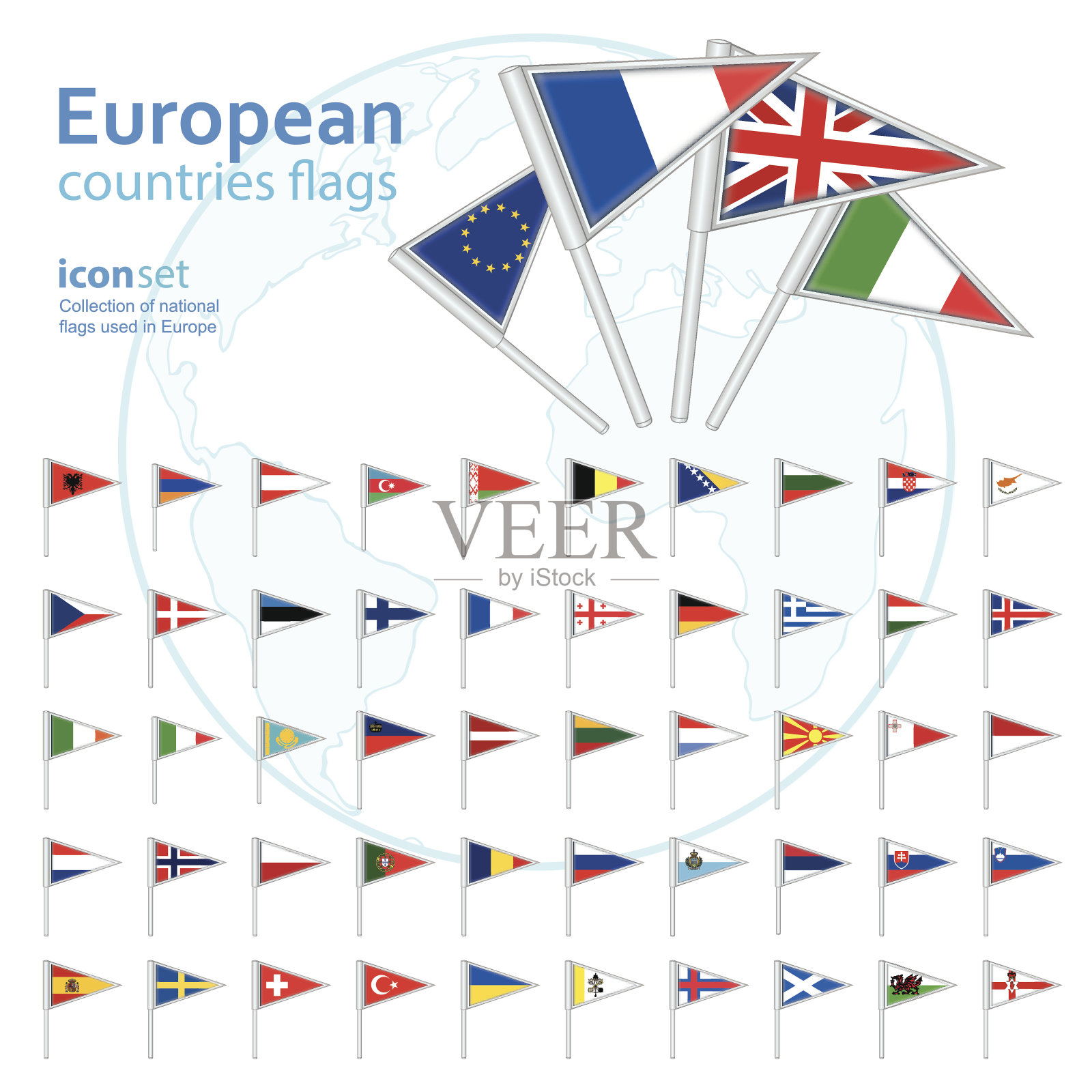 一套欧洲旗帜，矢量插图设计元素图片