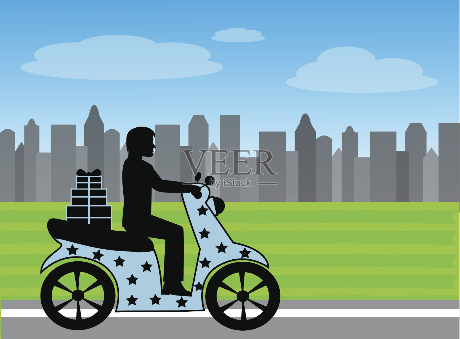 一个骑摩托车的男人在路上的剪影插画图片素材