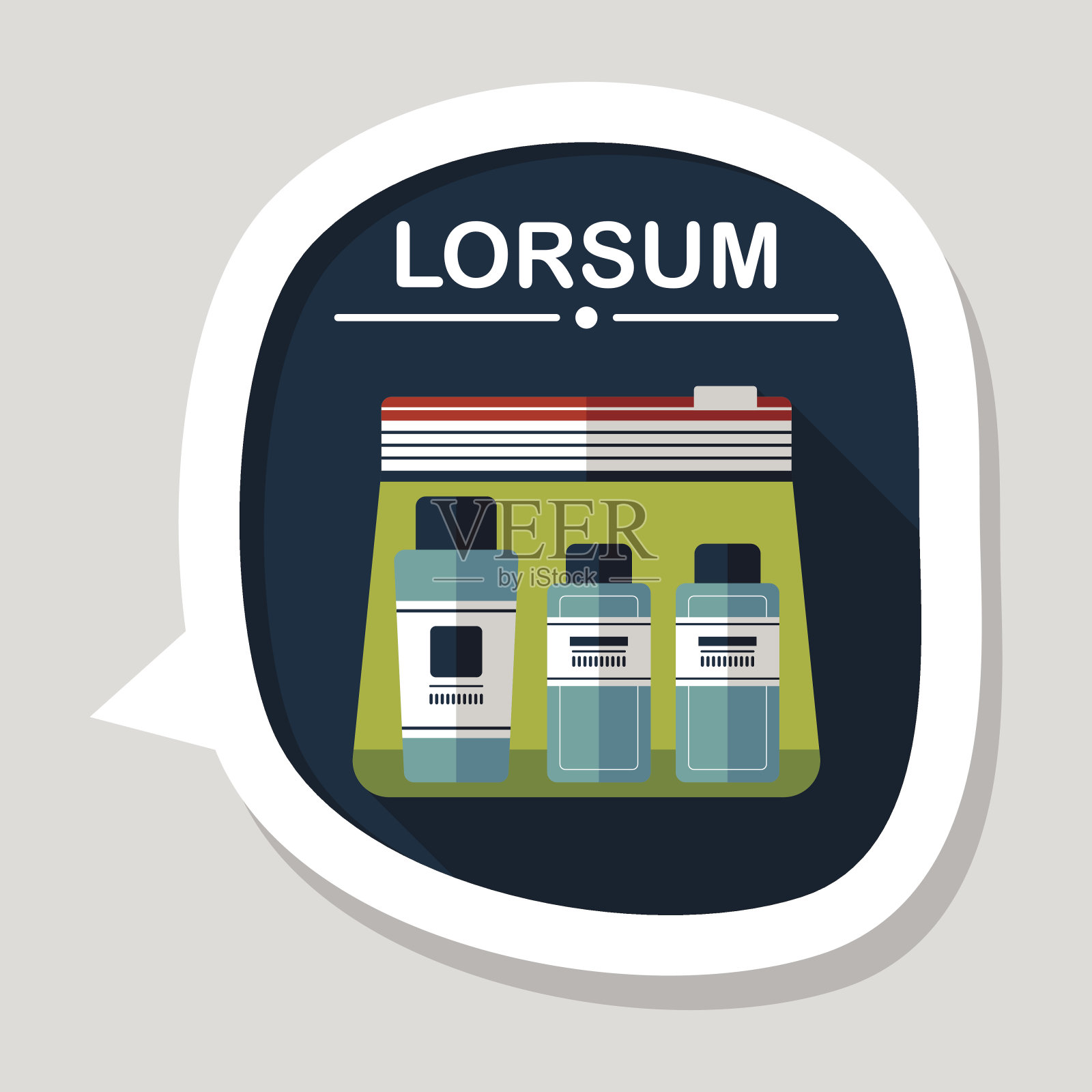 化妆品容器平面图标与长阴影插画图片素材