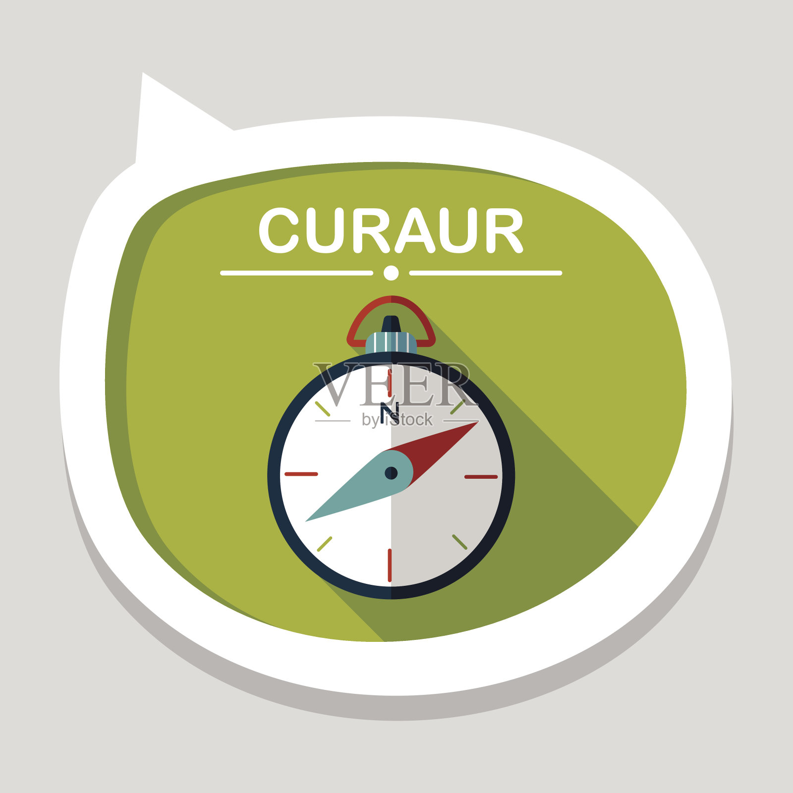 罗盘平面图标与长阴影设计元素图片