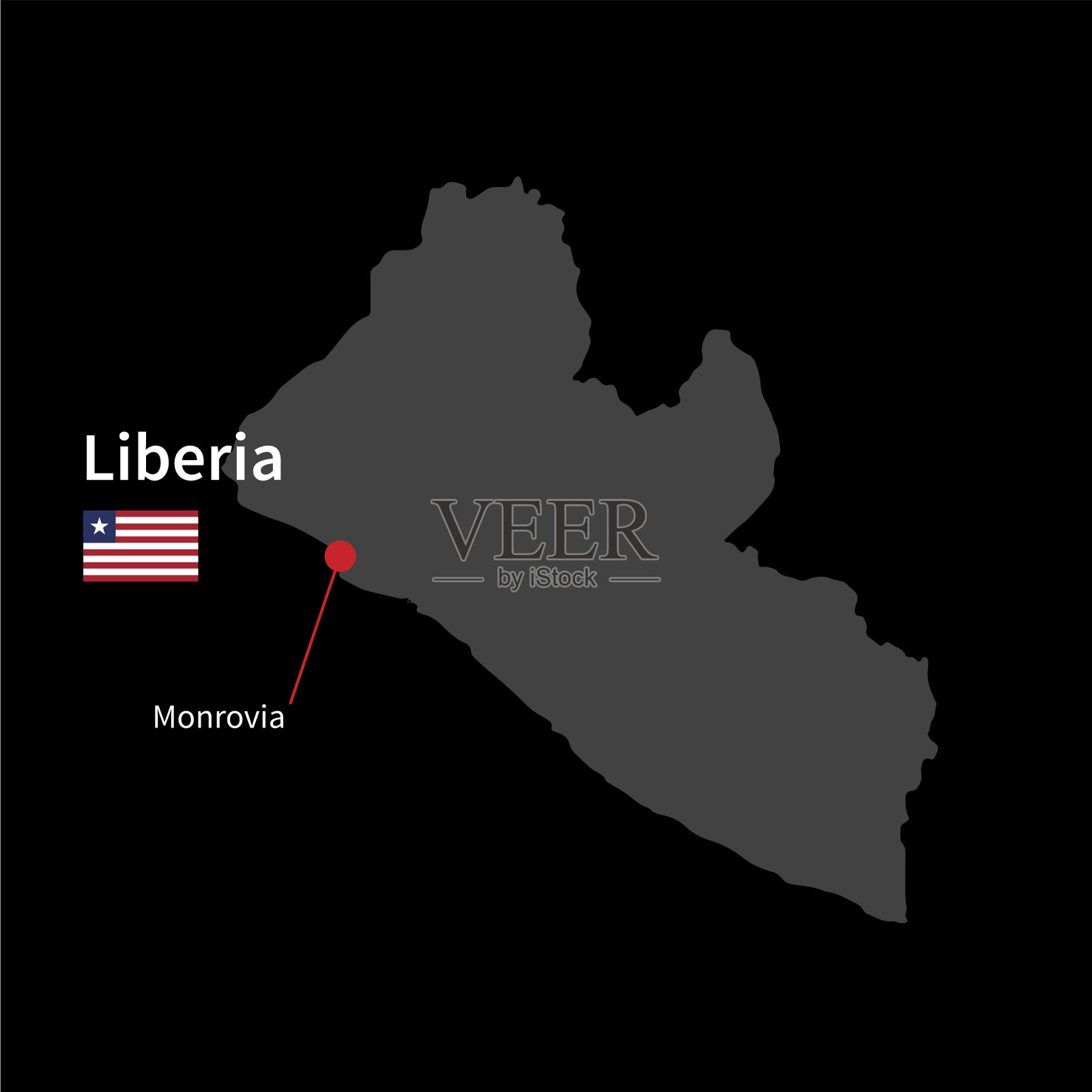 利比里亚和首都蒙罗维亚的详细地图插画图片素材