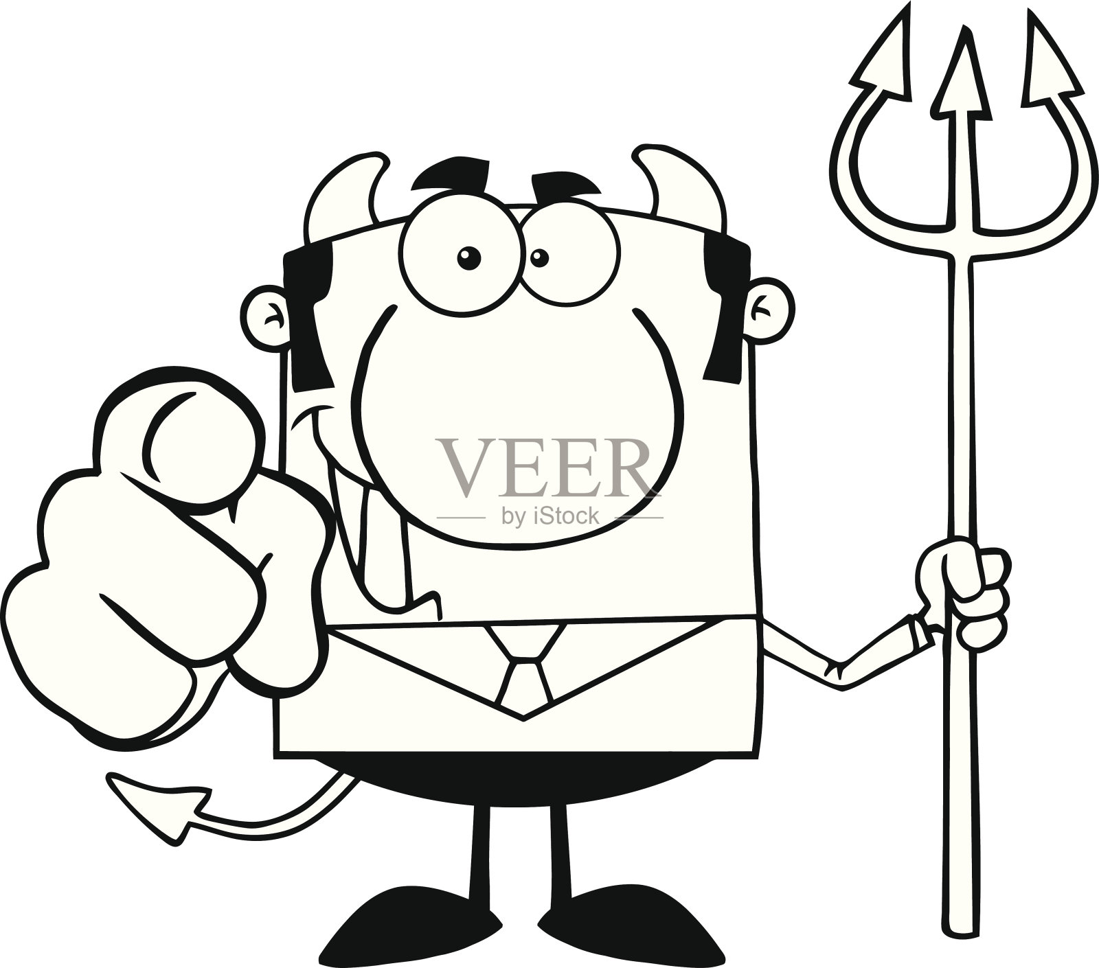 黑与白恶魔老板与三叉戟也指向手指设计元素图片