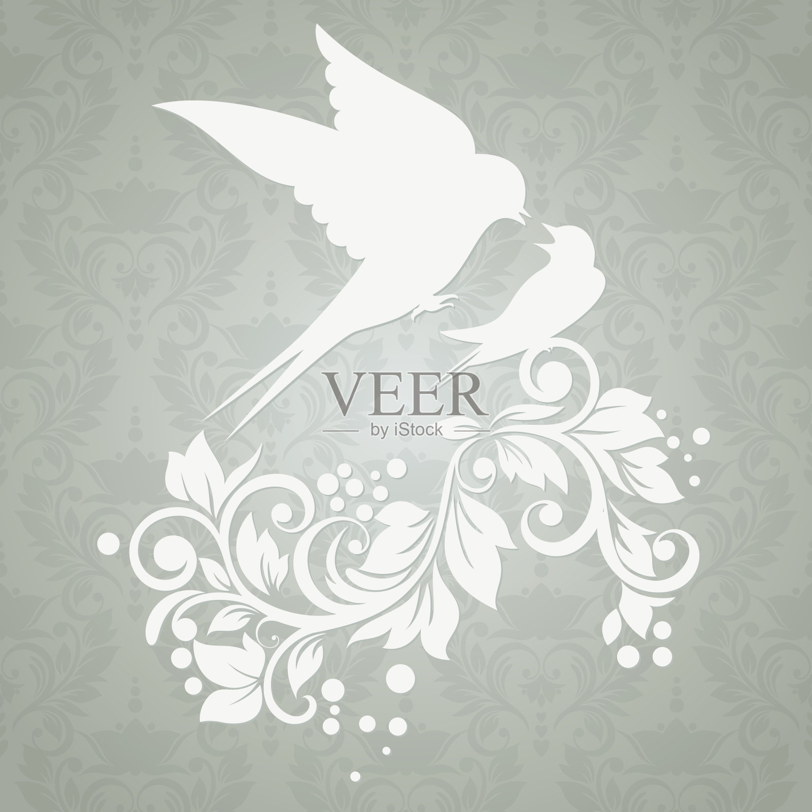 树上有燕子和小鸟的卡片-插图插画图片素材