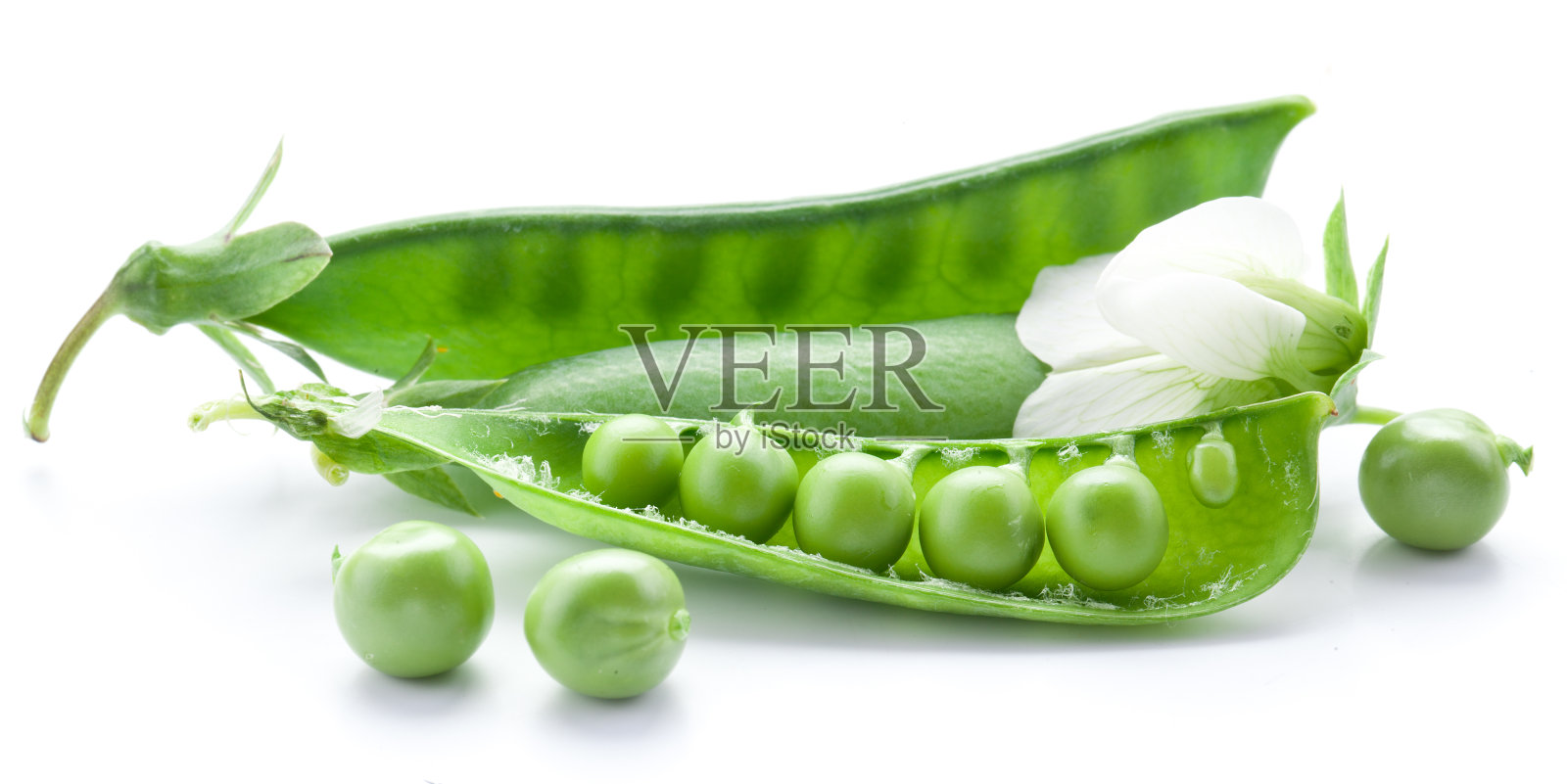 新鲜的豌豆装在豆荚里。照片摄影图片