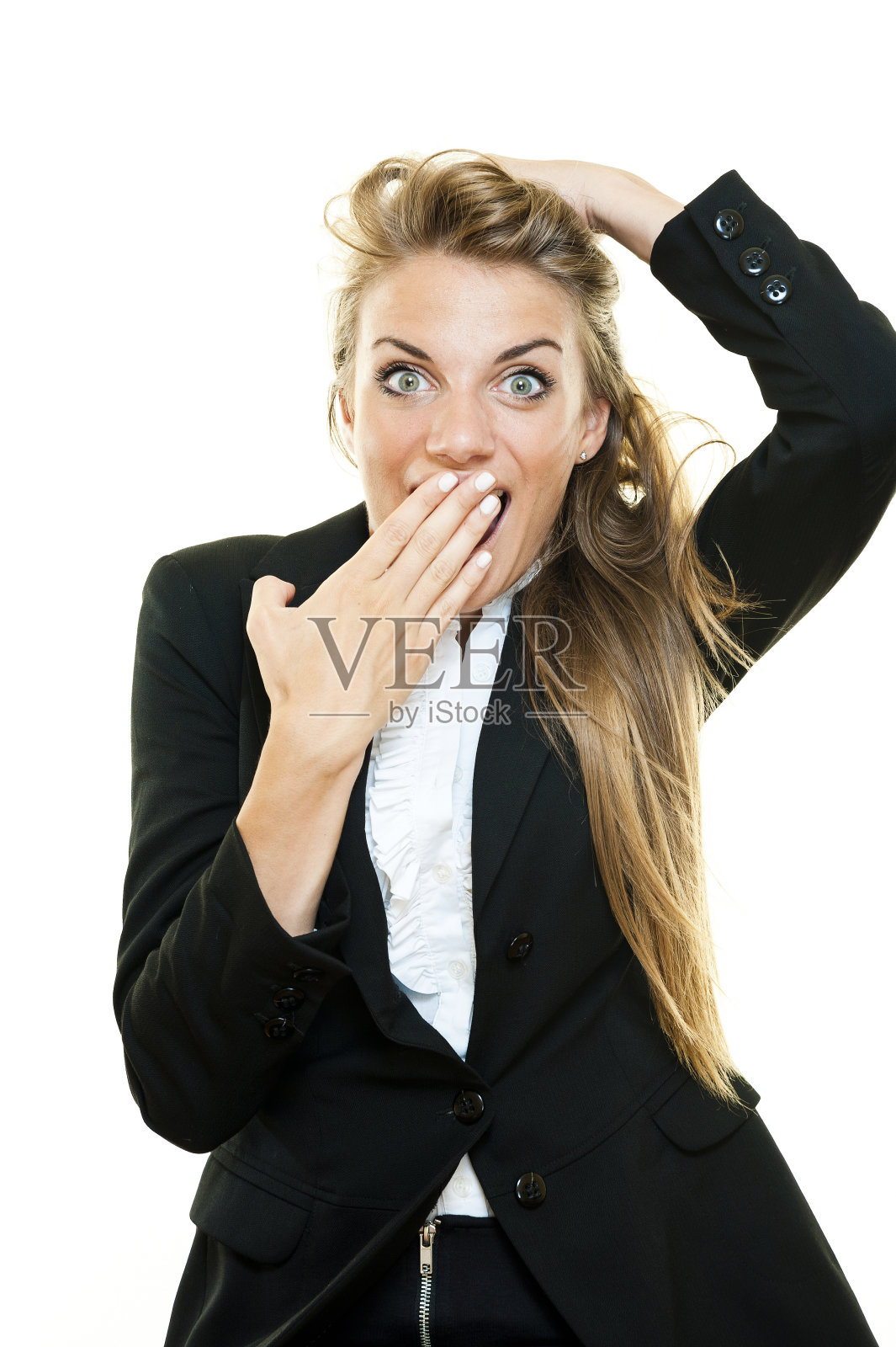 年轻惊讶的女商人“哎呀”的表达照片摄影图片