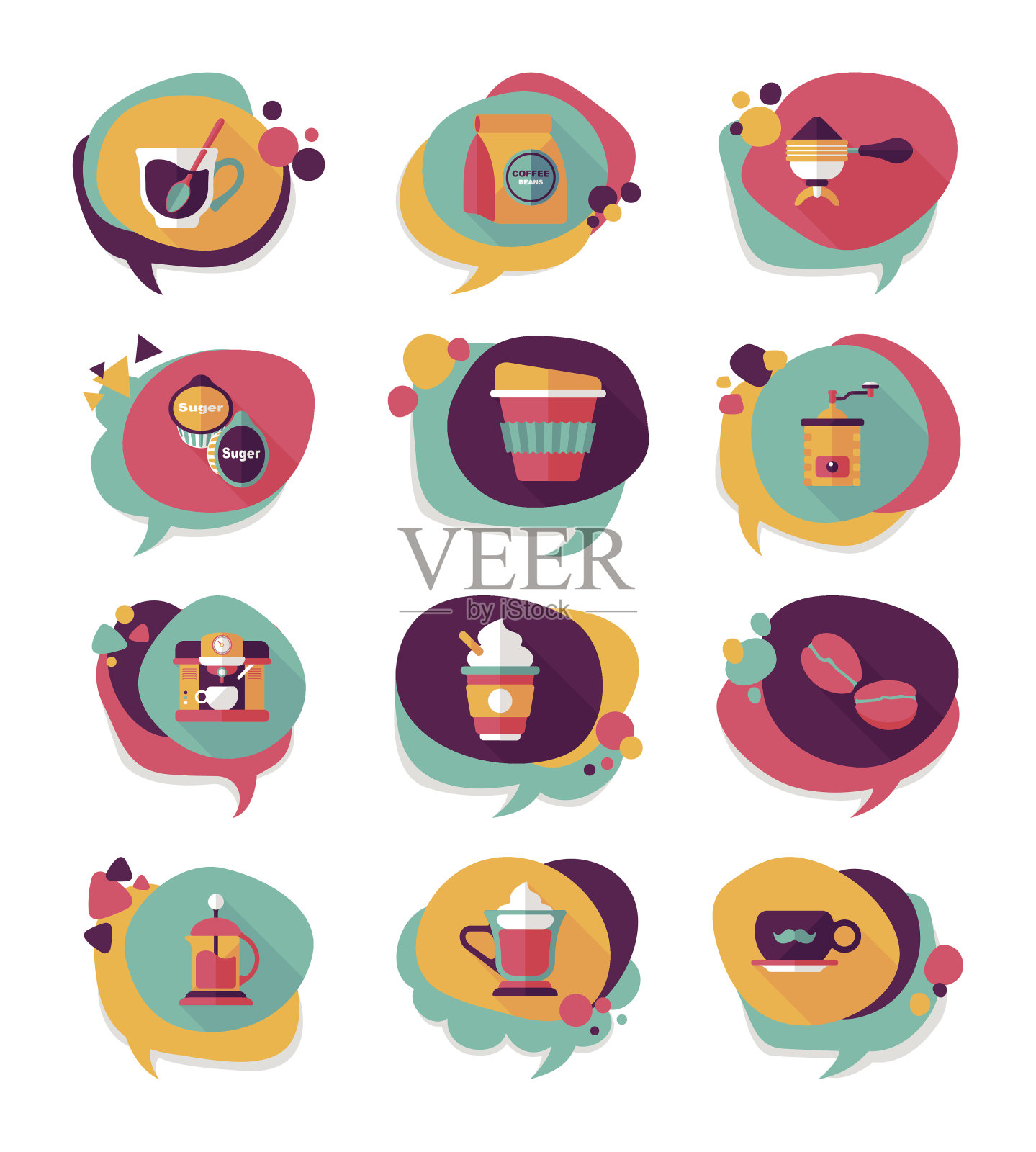 咖啡气泡演讲平面横幅设计平面背景设置，eps插画图片素材