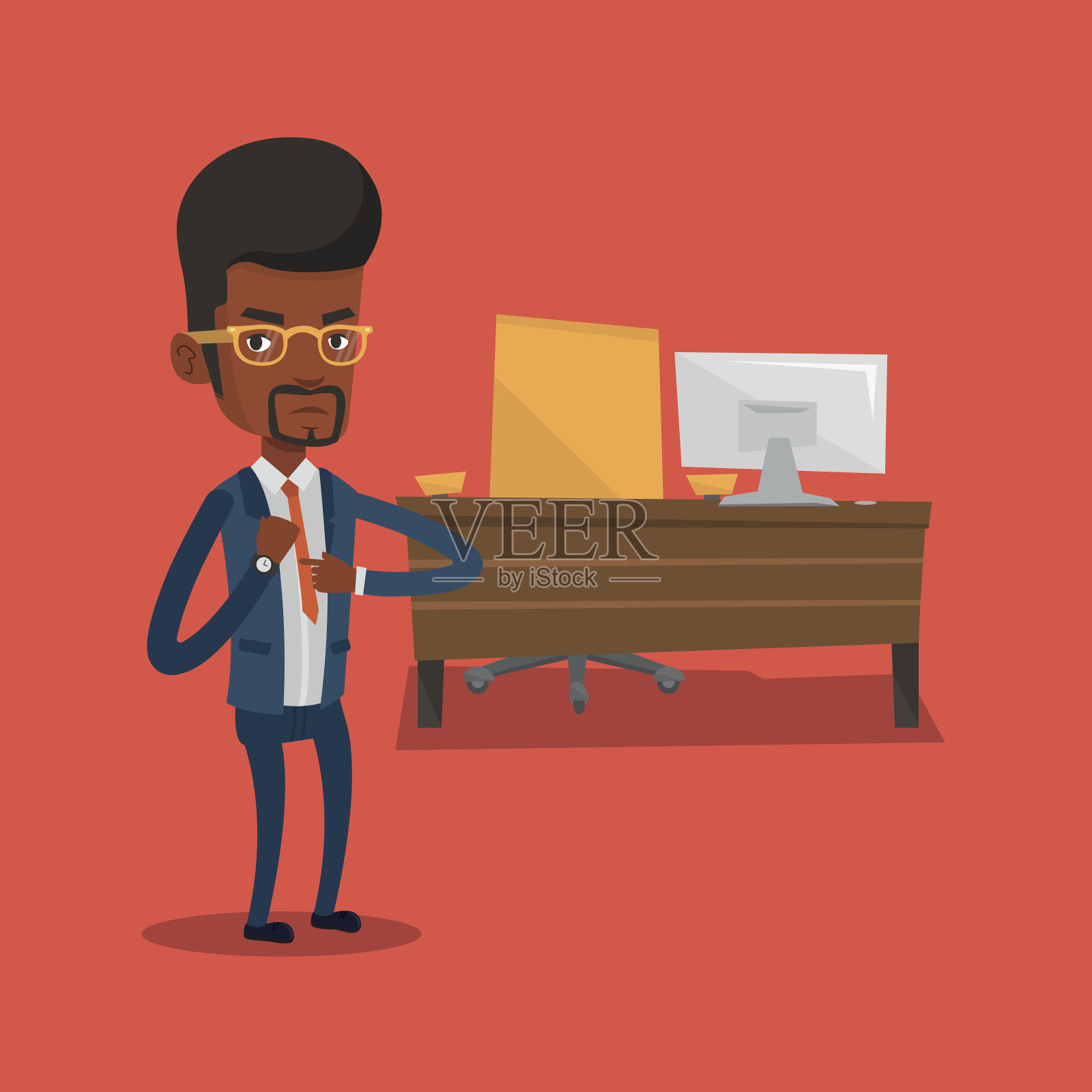 老板愤怒地指着手表插画图片素材