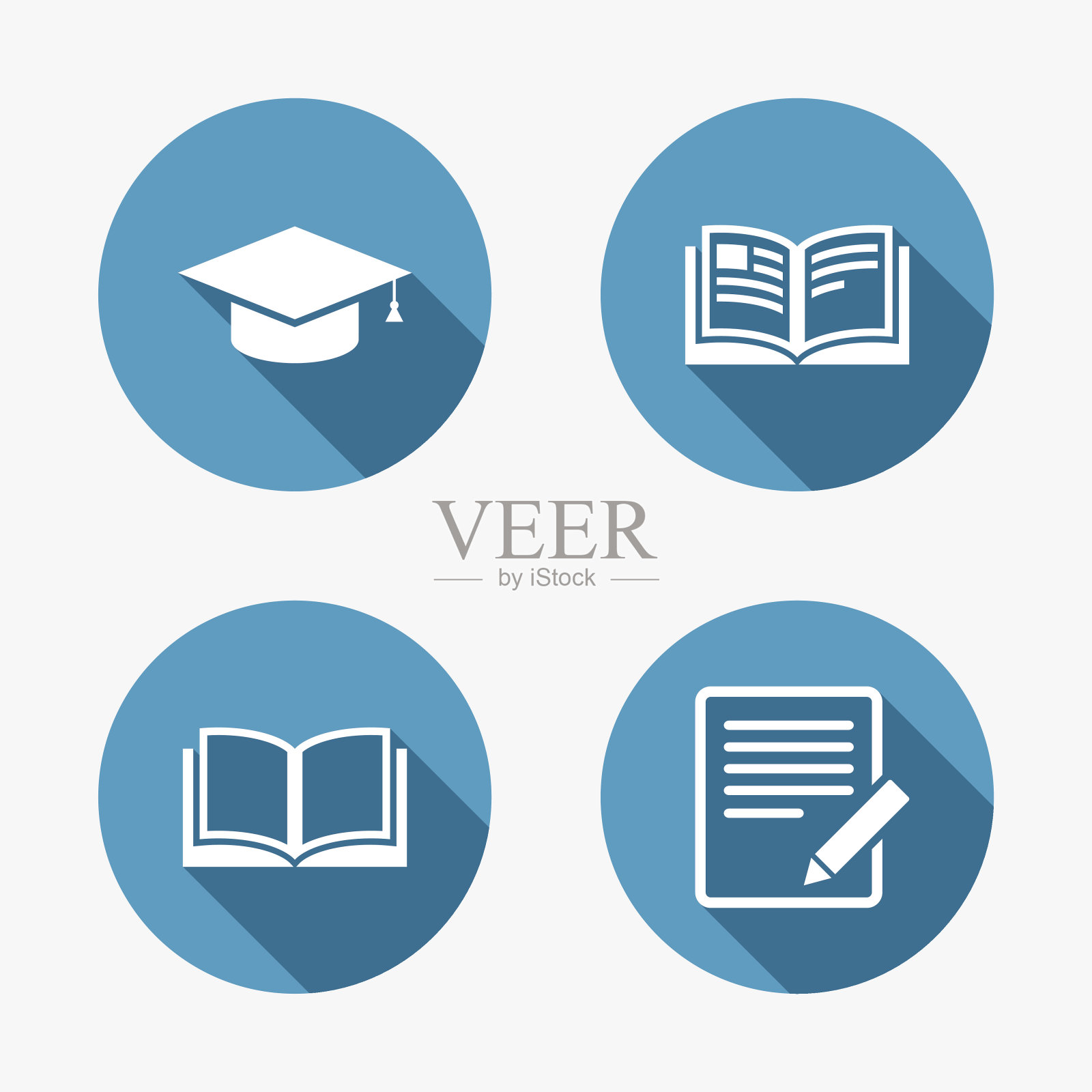 铅笔和打开的书标志。毕业帽图标插画图片素材