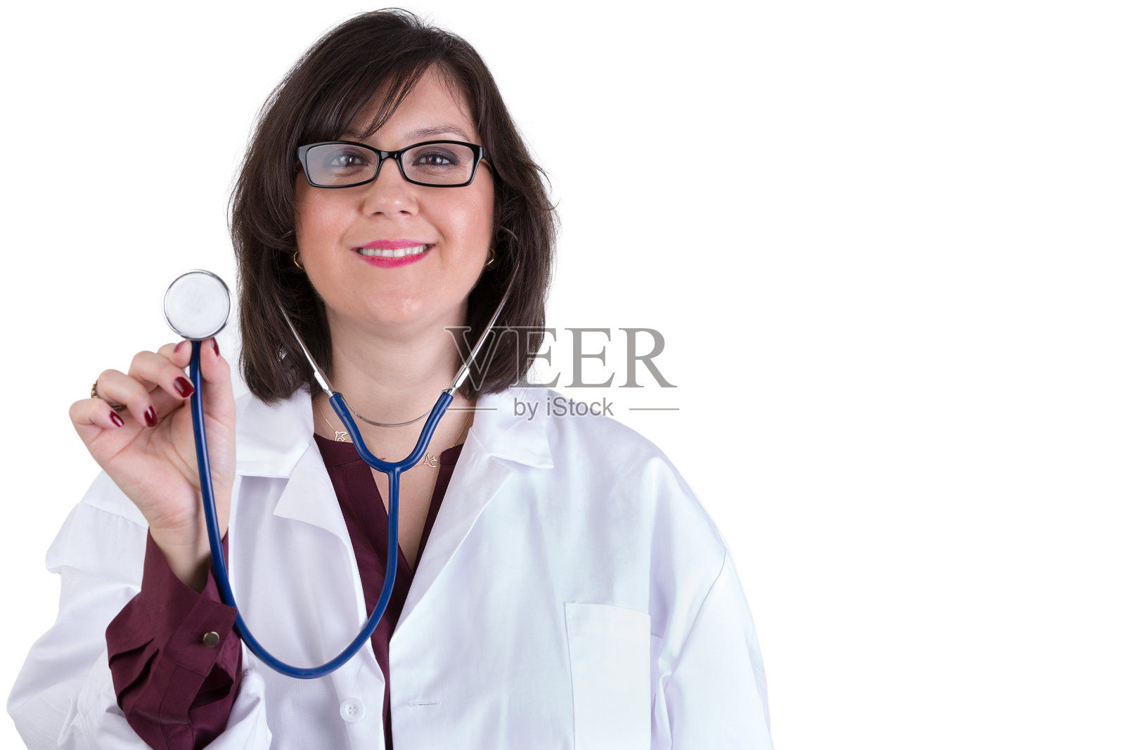 同情医疗保健实习生与听诊器照片摄影图片