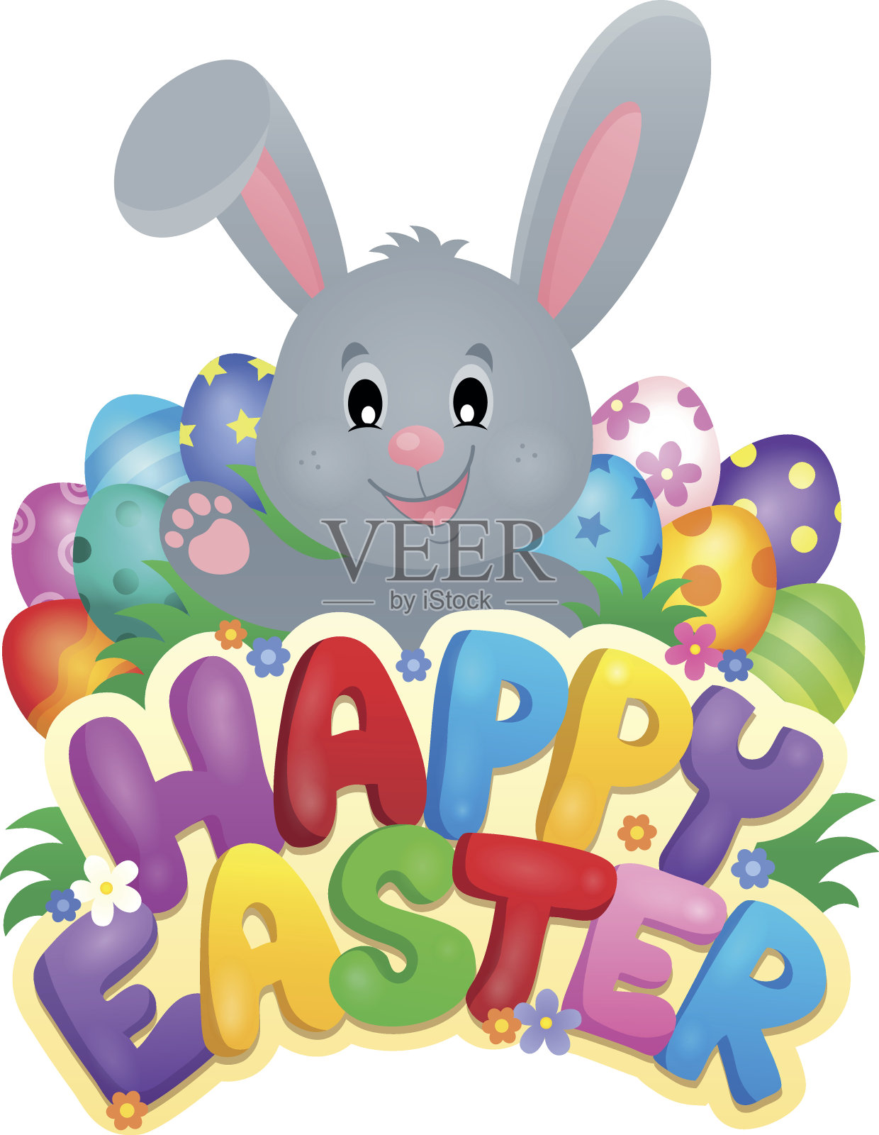 用兔子和鸡蛋做复活节快乐的标志设计模板素材