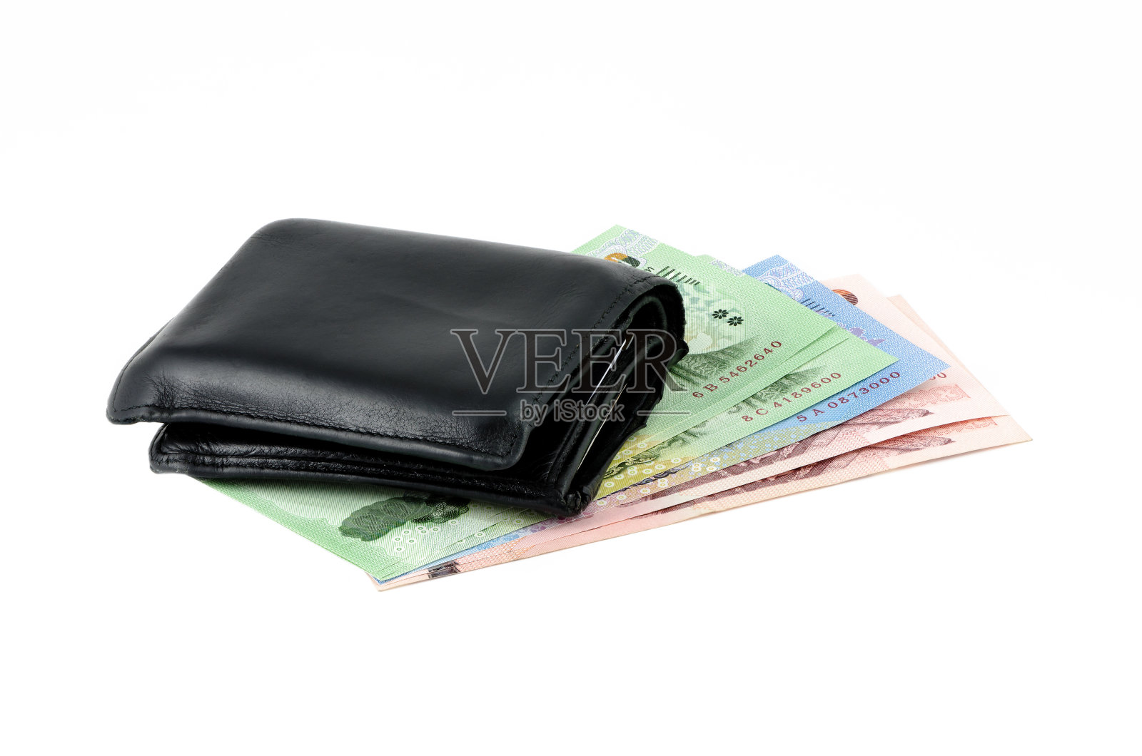 黑色皮革钱包和钞票照片摄影图片