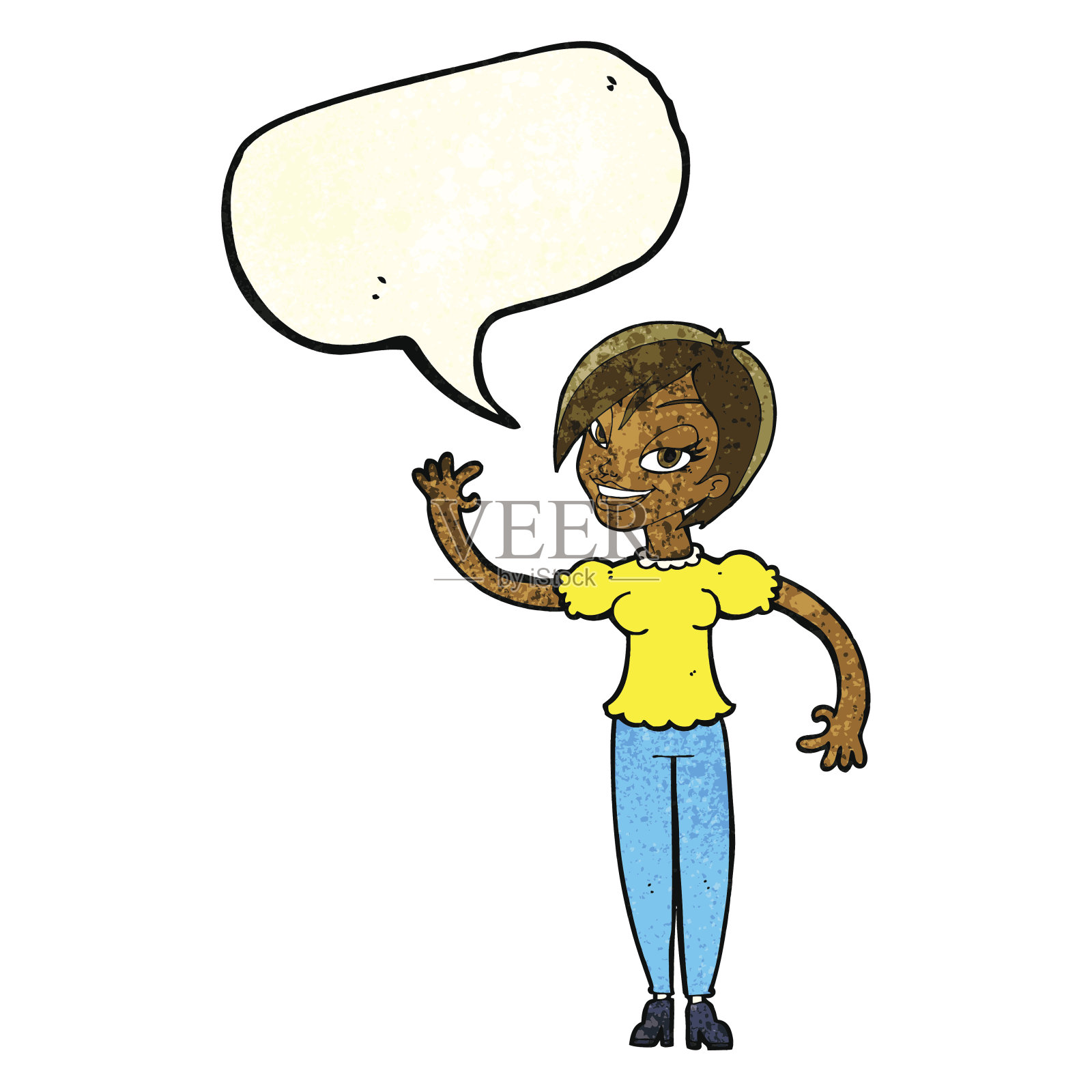卡通女人挥着泡泡说话插画图片素材