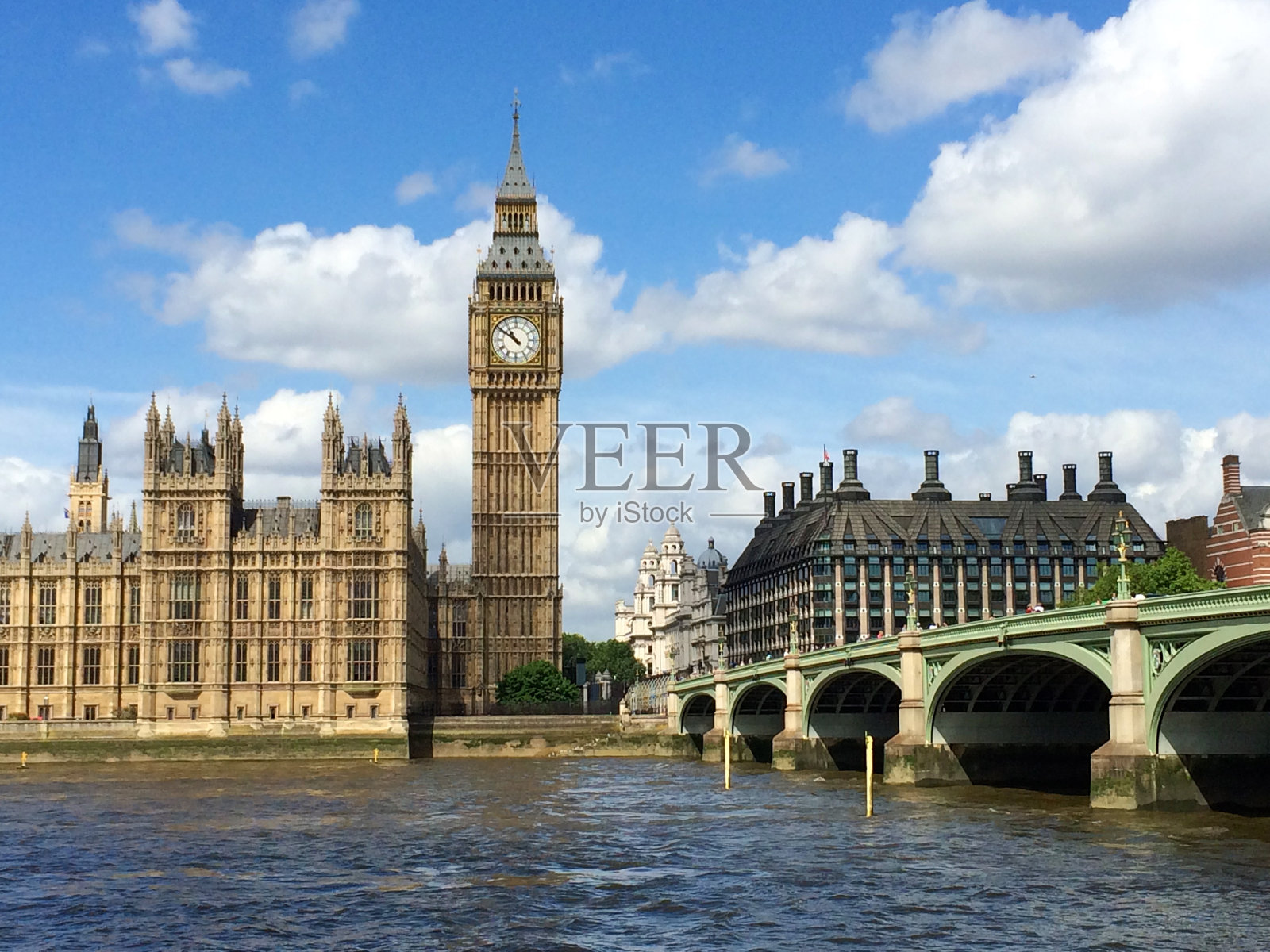 英国伦敦的大本钟和国会大厦。照片摄影图片