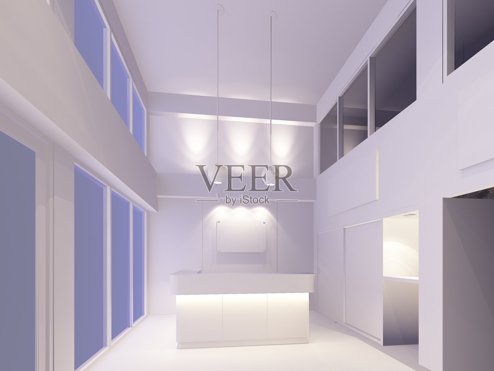 夜间接待室内，3d渲染照片摄影图片