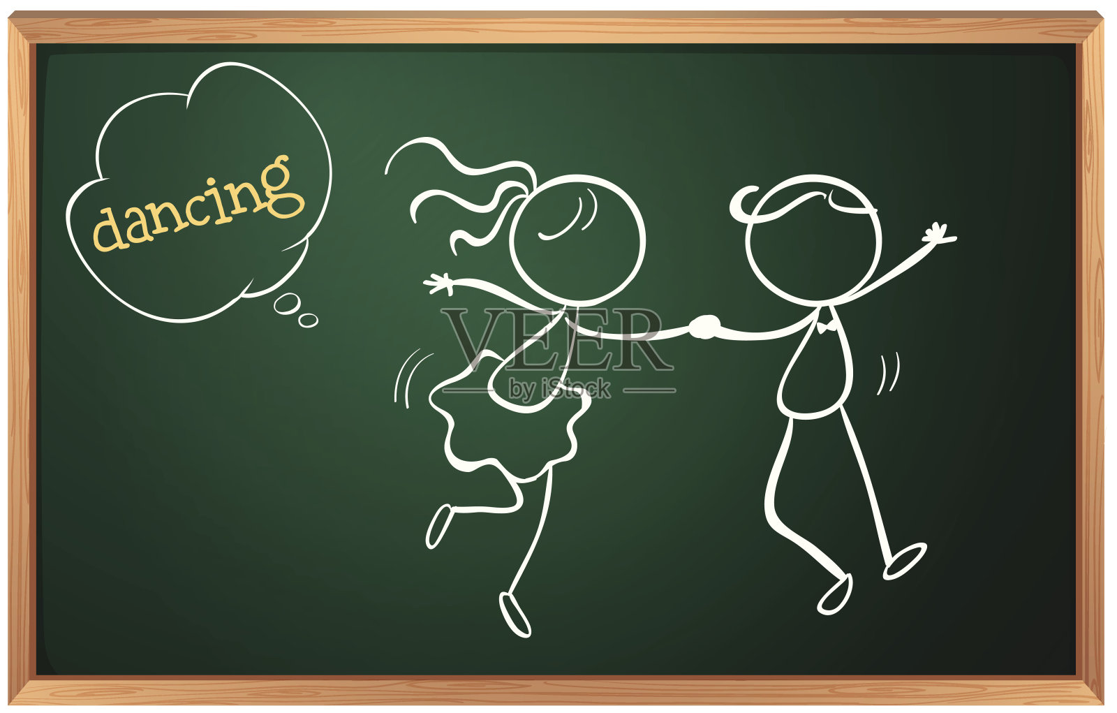 黑板上有两个人跳舞的素描插画图片素材