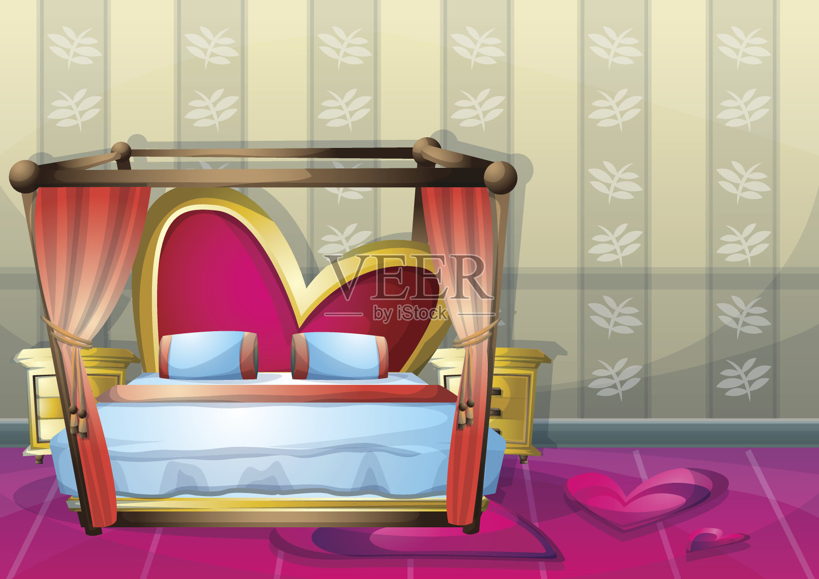 卡通矢量插图室内情人节房间与分离层插画图片素材