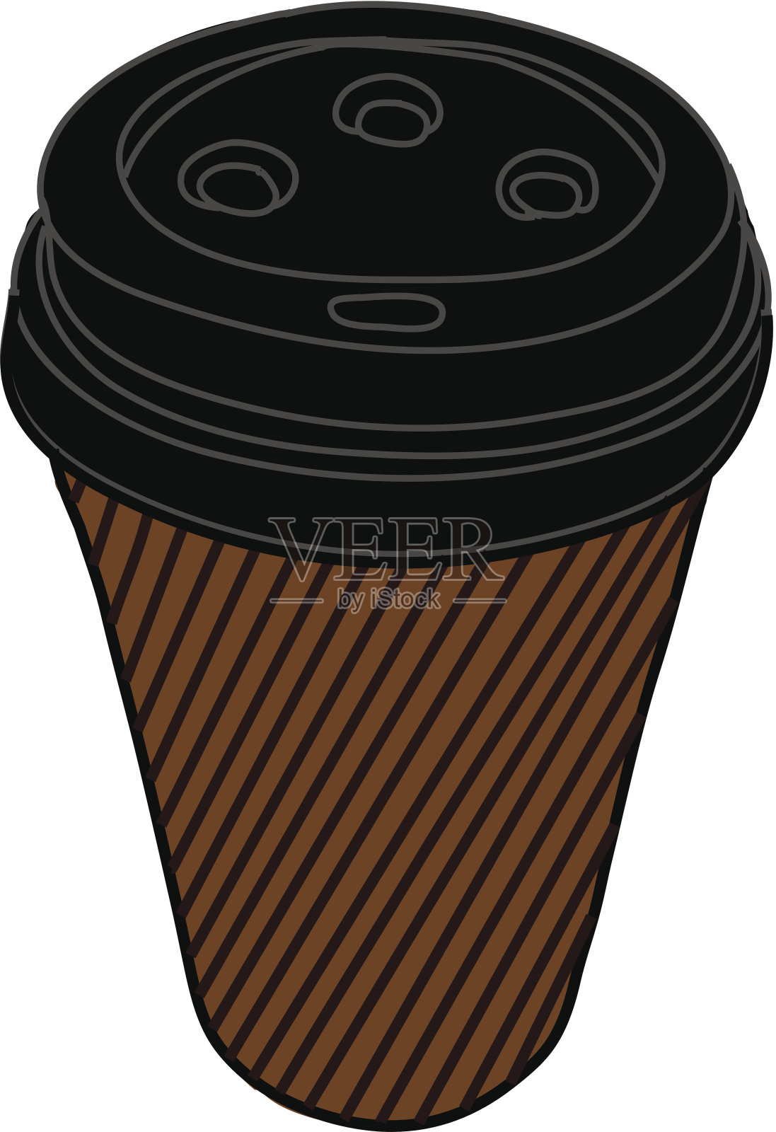 咖啡色条纹咖啡杯，黑色塑料盖设计元素图片