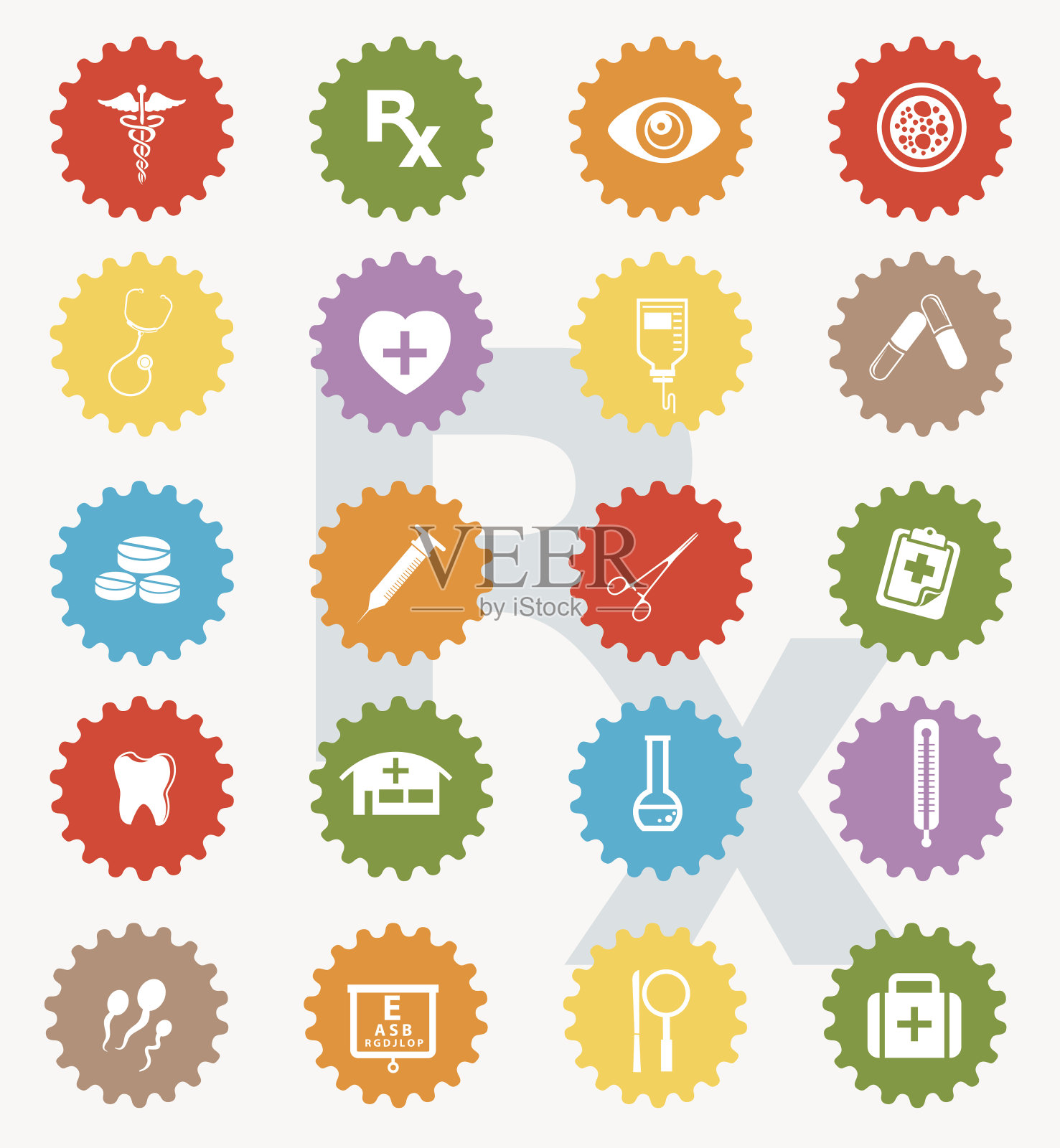 医疗图标设置，彩色版本，干净的矢量图标素材