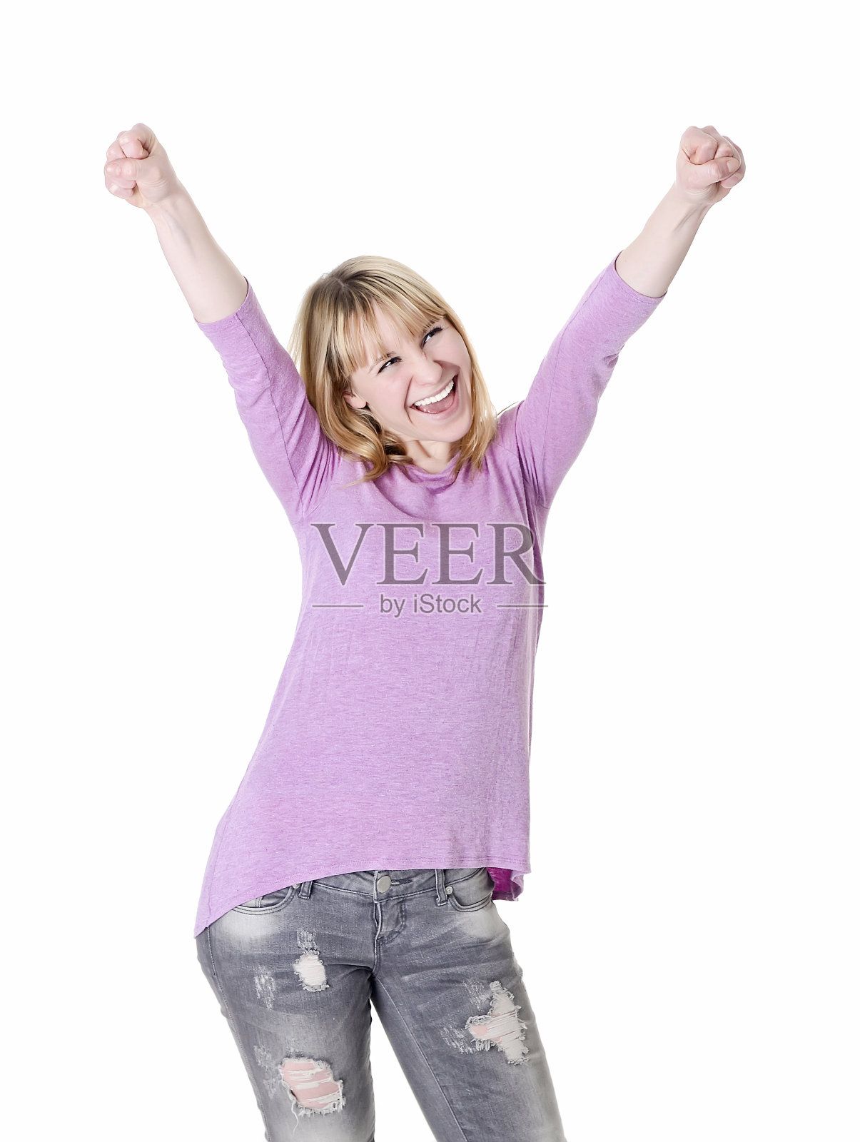 挥拳欢呼的女人照片摄影图片