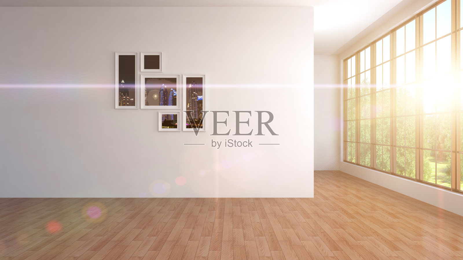 内部有大窗户。三维演示照片摄影图片