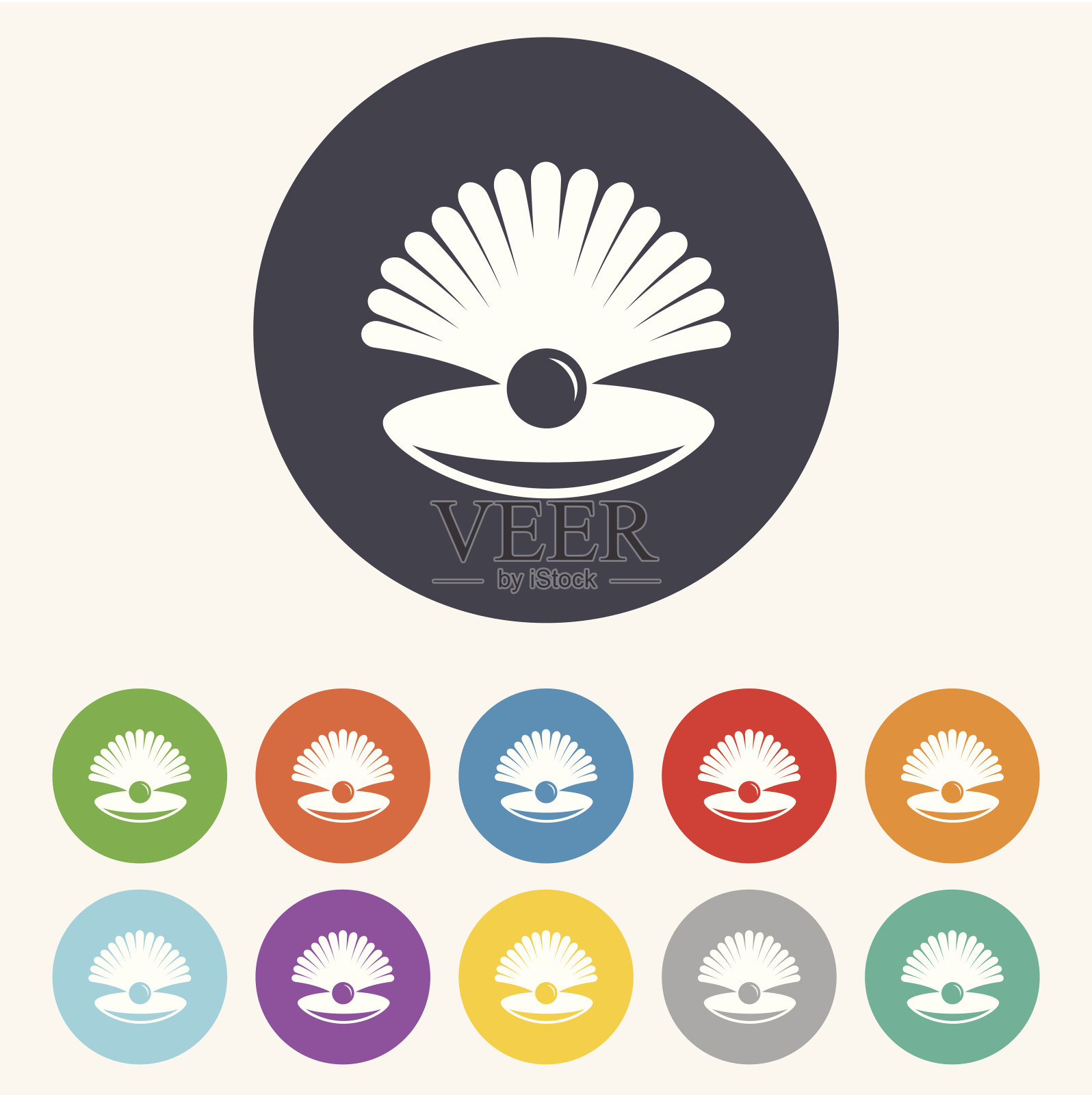 海贝壳与珍珠标志图标。海螺象征。插画图片素材